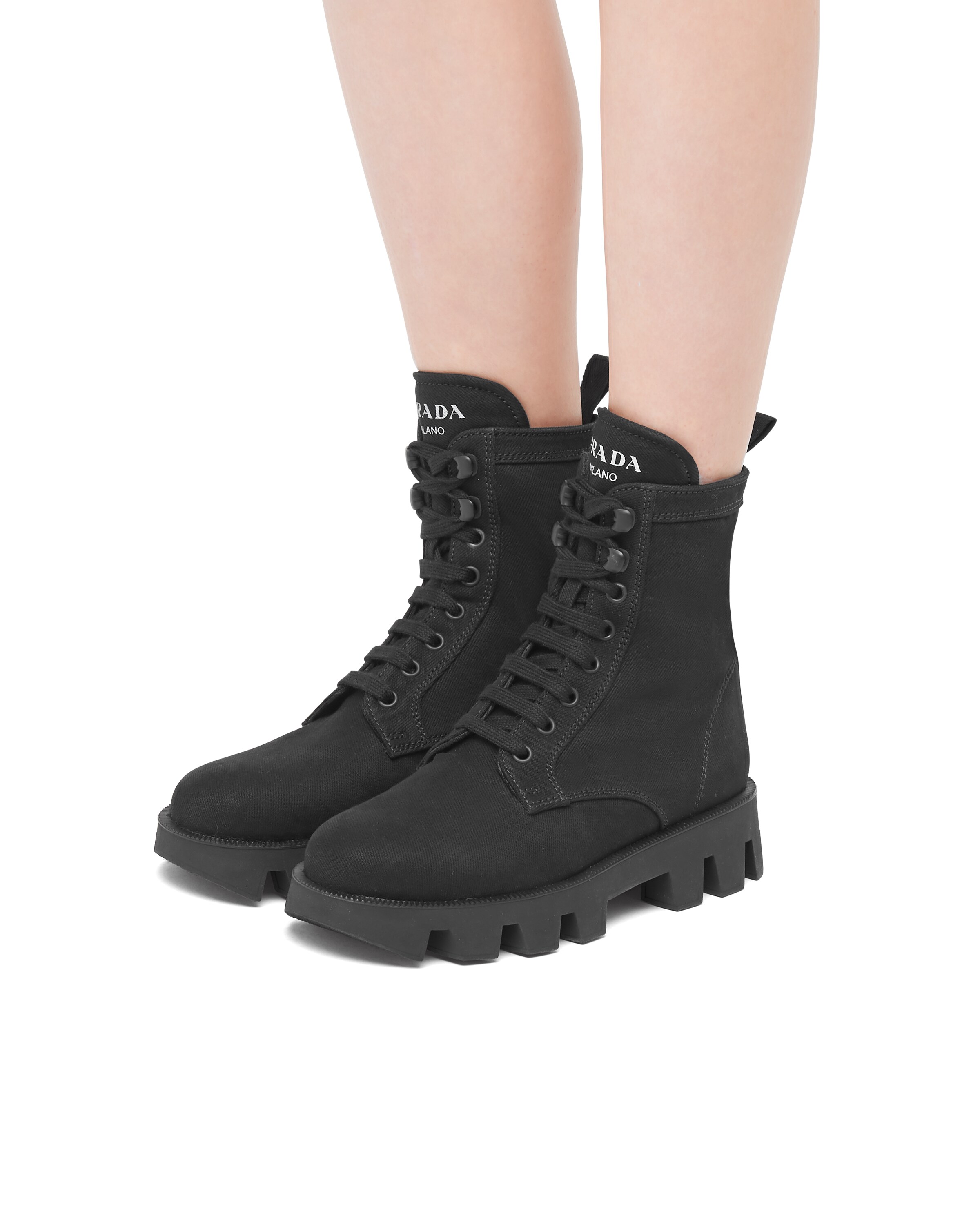 prada denim laced booties