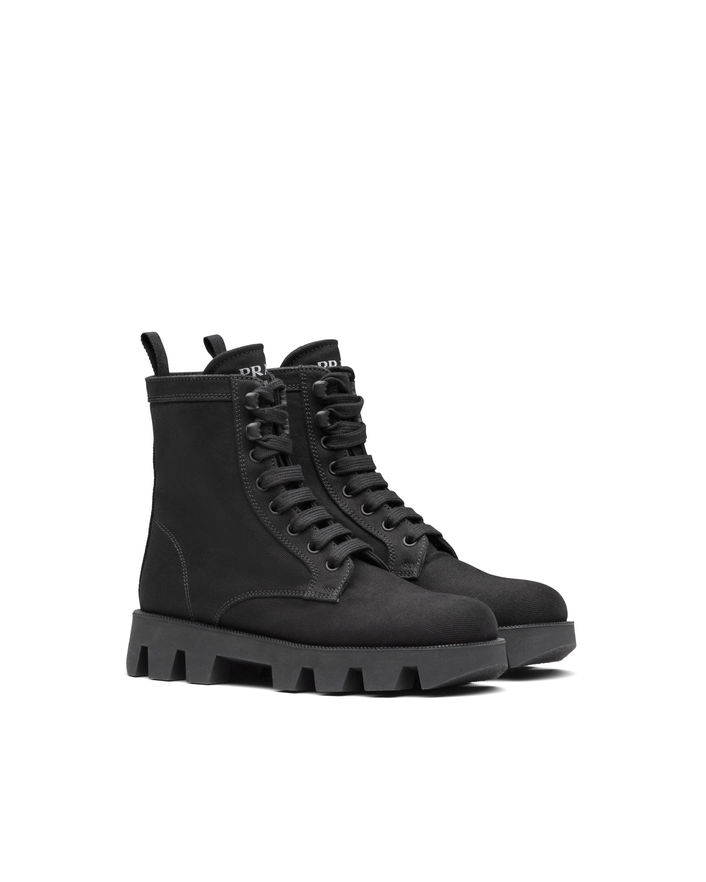 prada denim laced booties