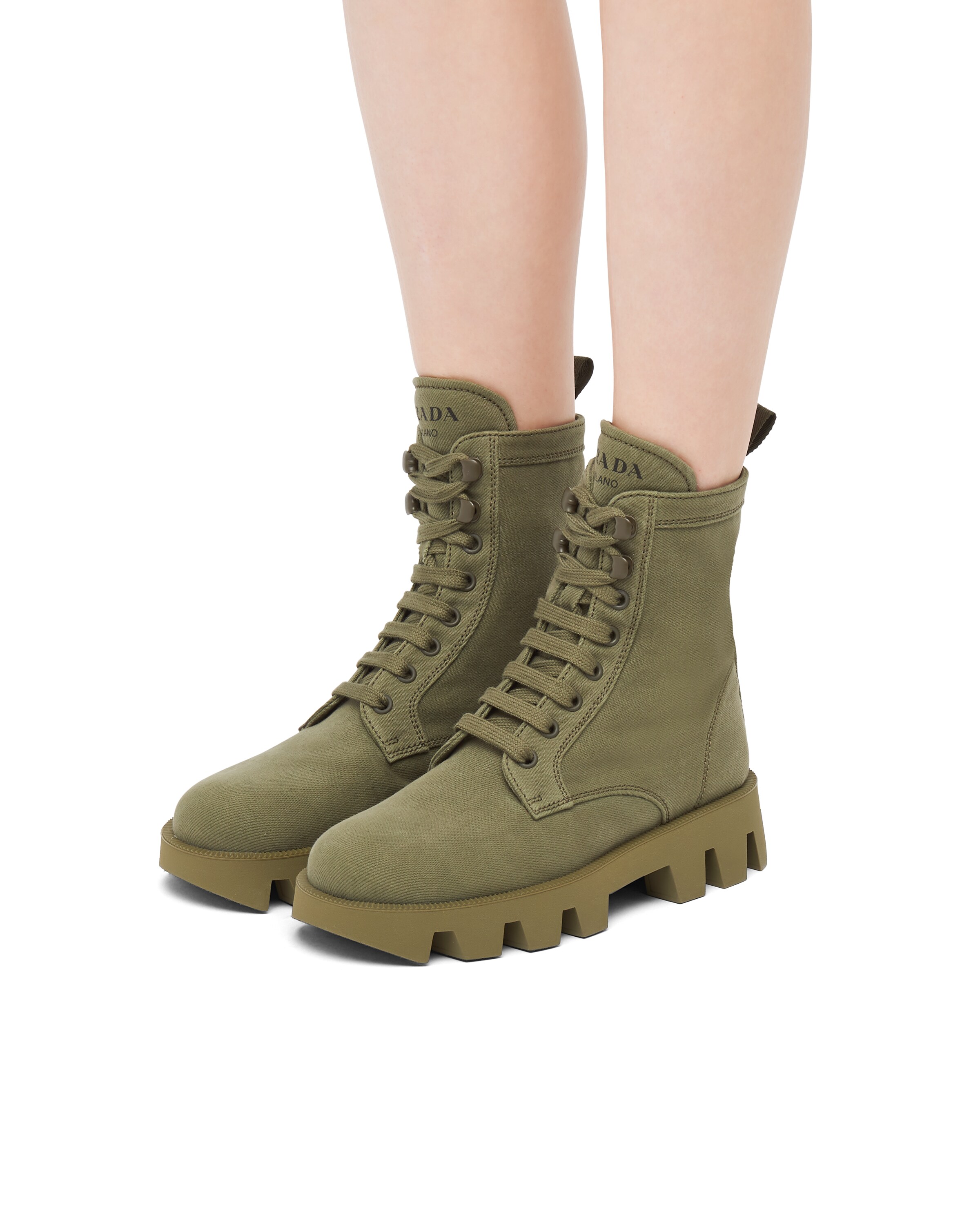 prada denim laced booties