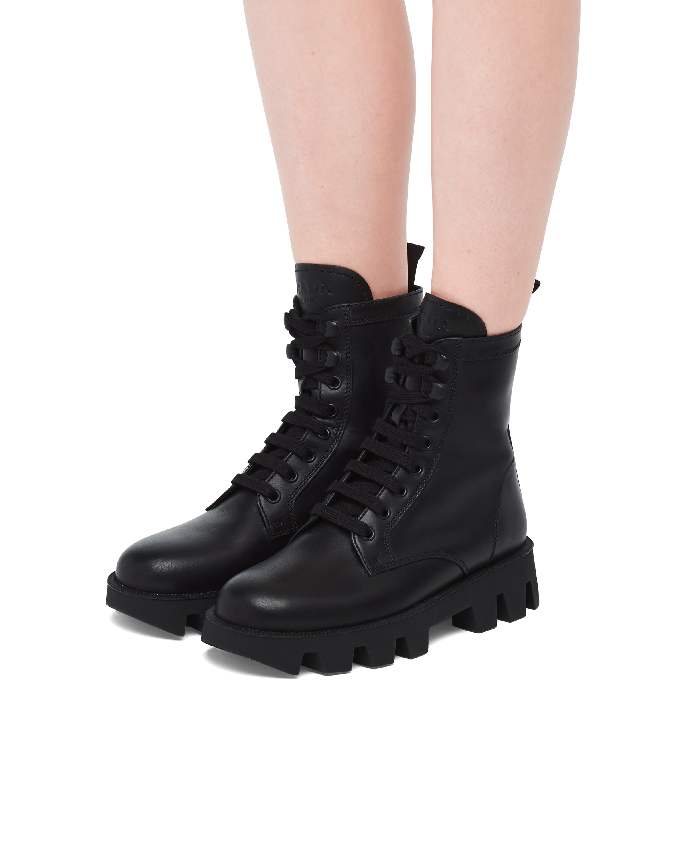prada denim laced booties