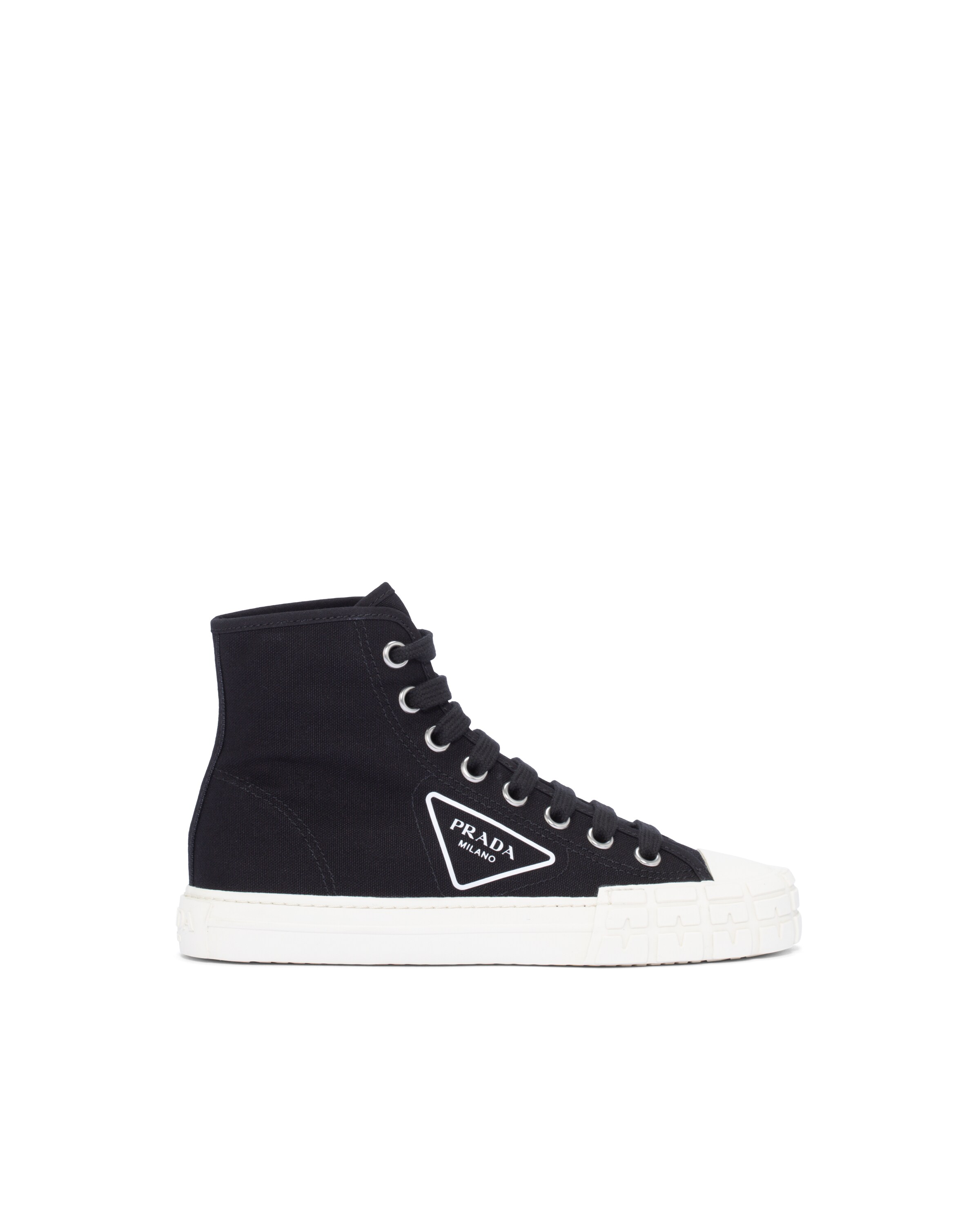 Black/ivory Cotton canvas hightop sneakers Prada