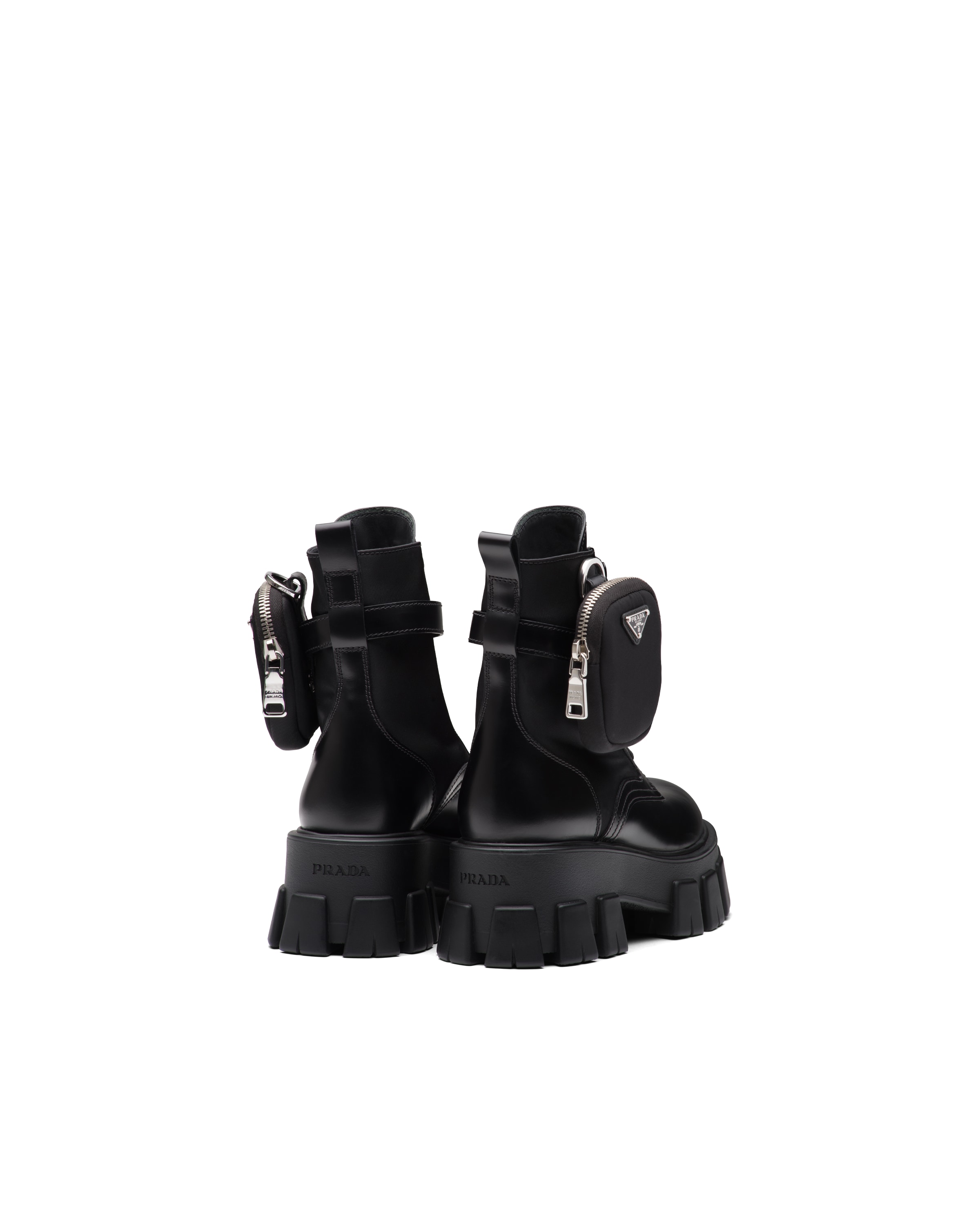 prada brushed rois leather and nylon monolith boots women