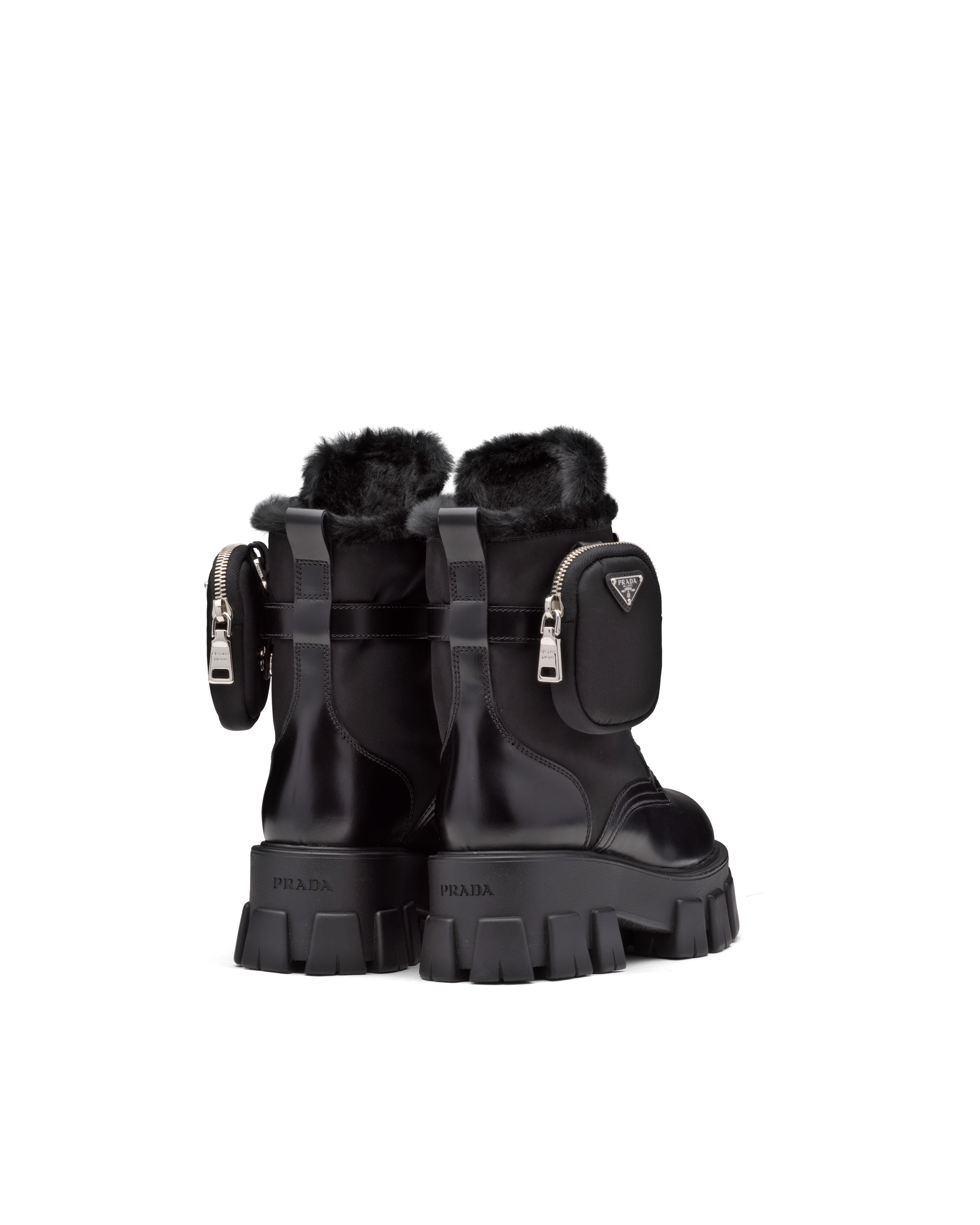 Prada monolith leather and nylon ankle boots