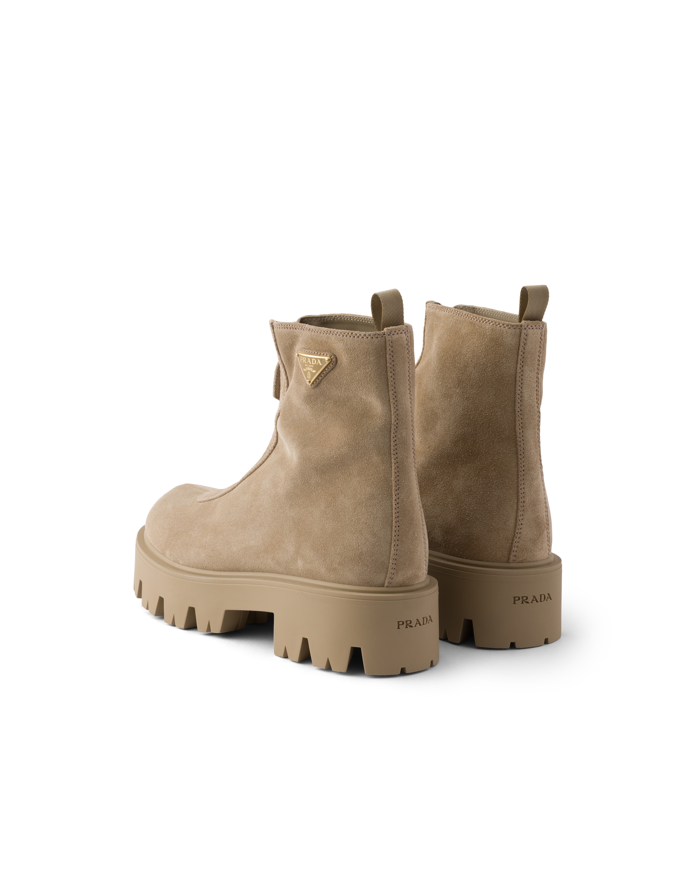 Prada Chunky Sole Ankle Boots With Pull Tab In Nude