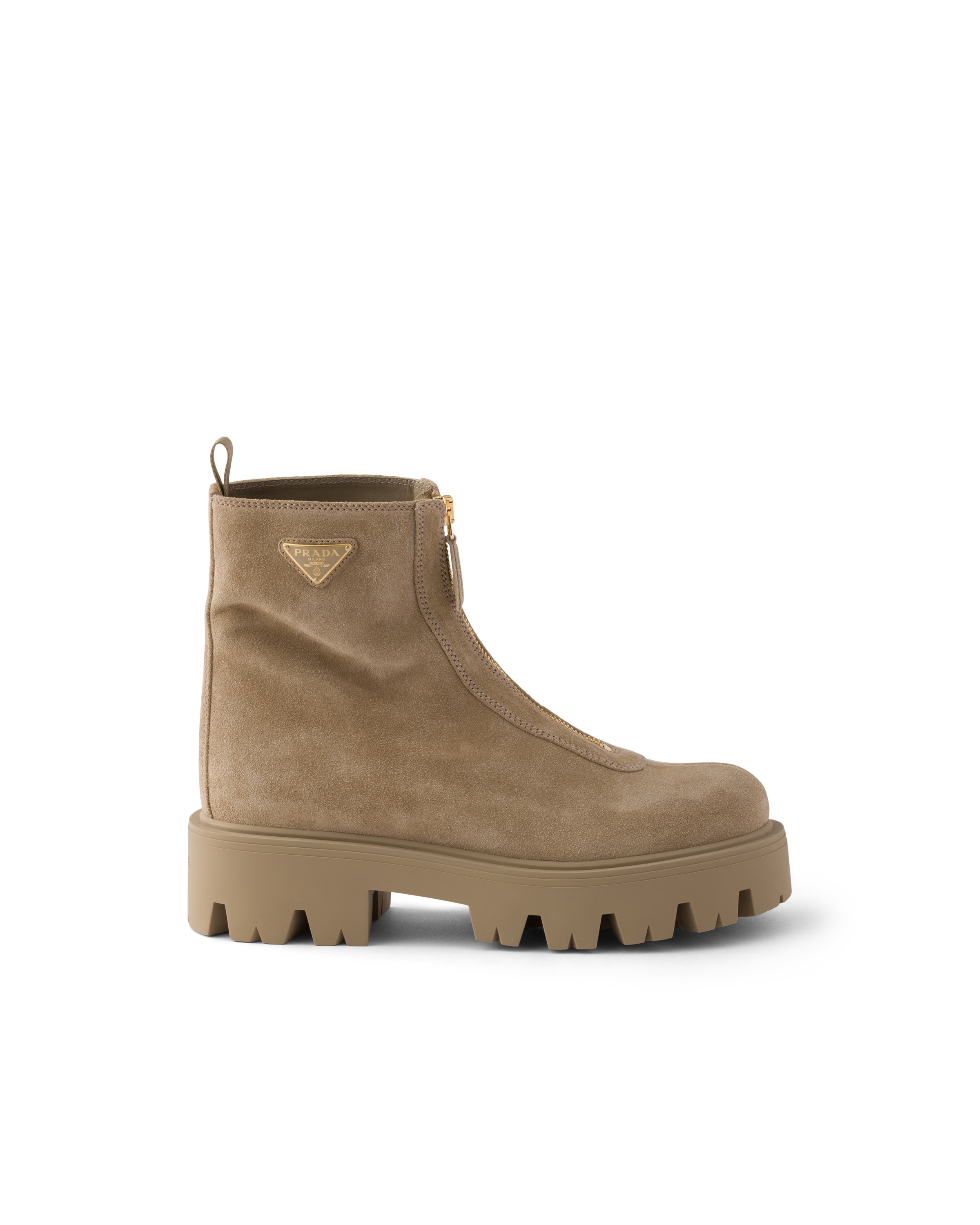 Prada Chunky Sole Ankle Boots With Pull Tab In Nude