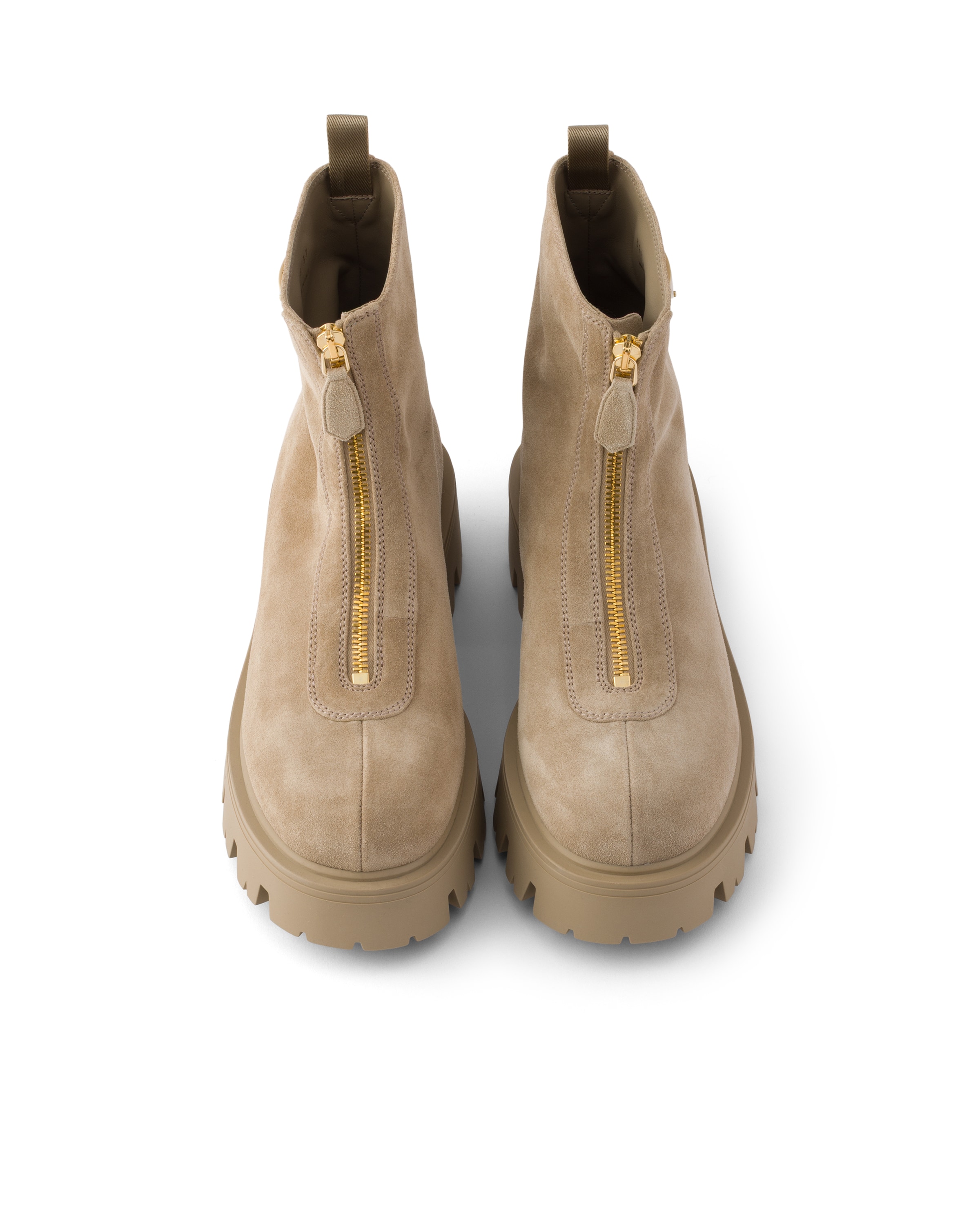 Prada Chunky Sole Ankle Boots With Pull Tab In Nude