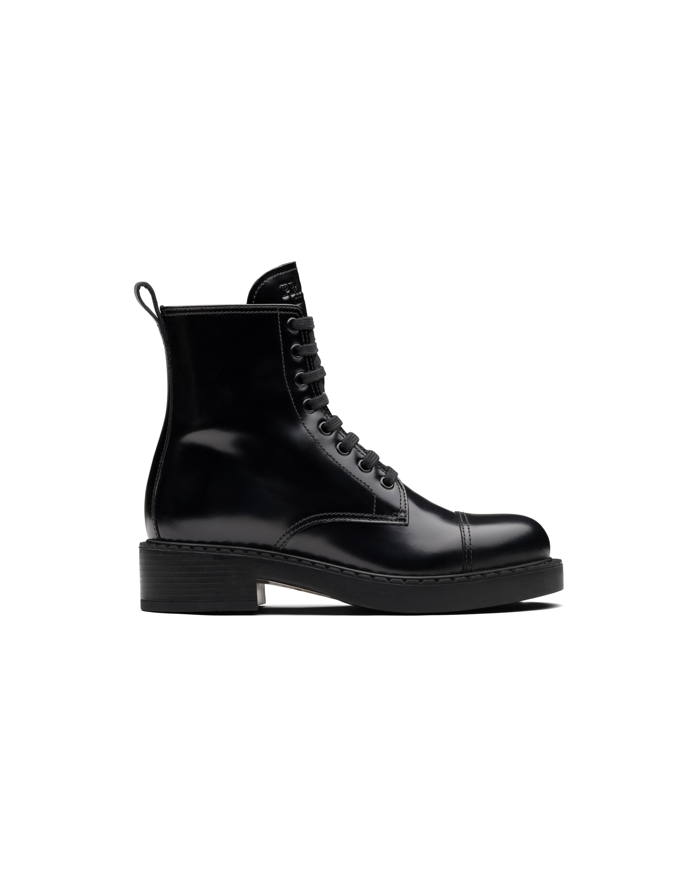 Black Brushed leather laced booties | Prada