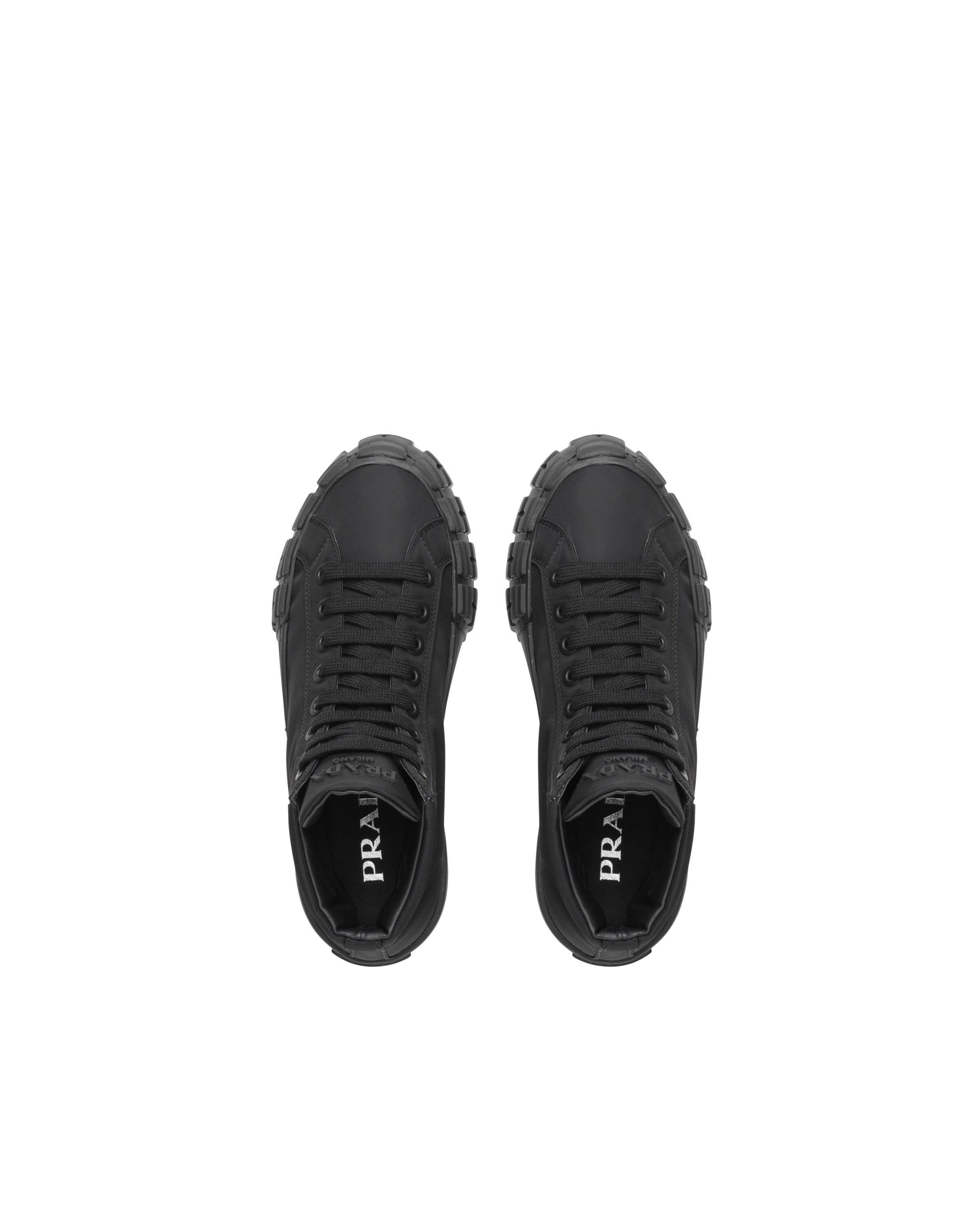 PRA DOUBLE WHEEL RE-NYLON GABARDINE SNEAKERS BLACK CALFSKIN