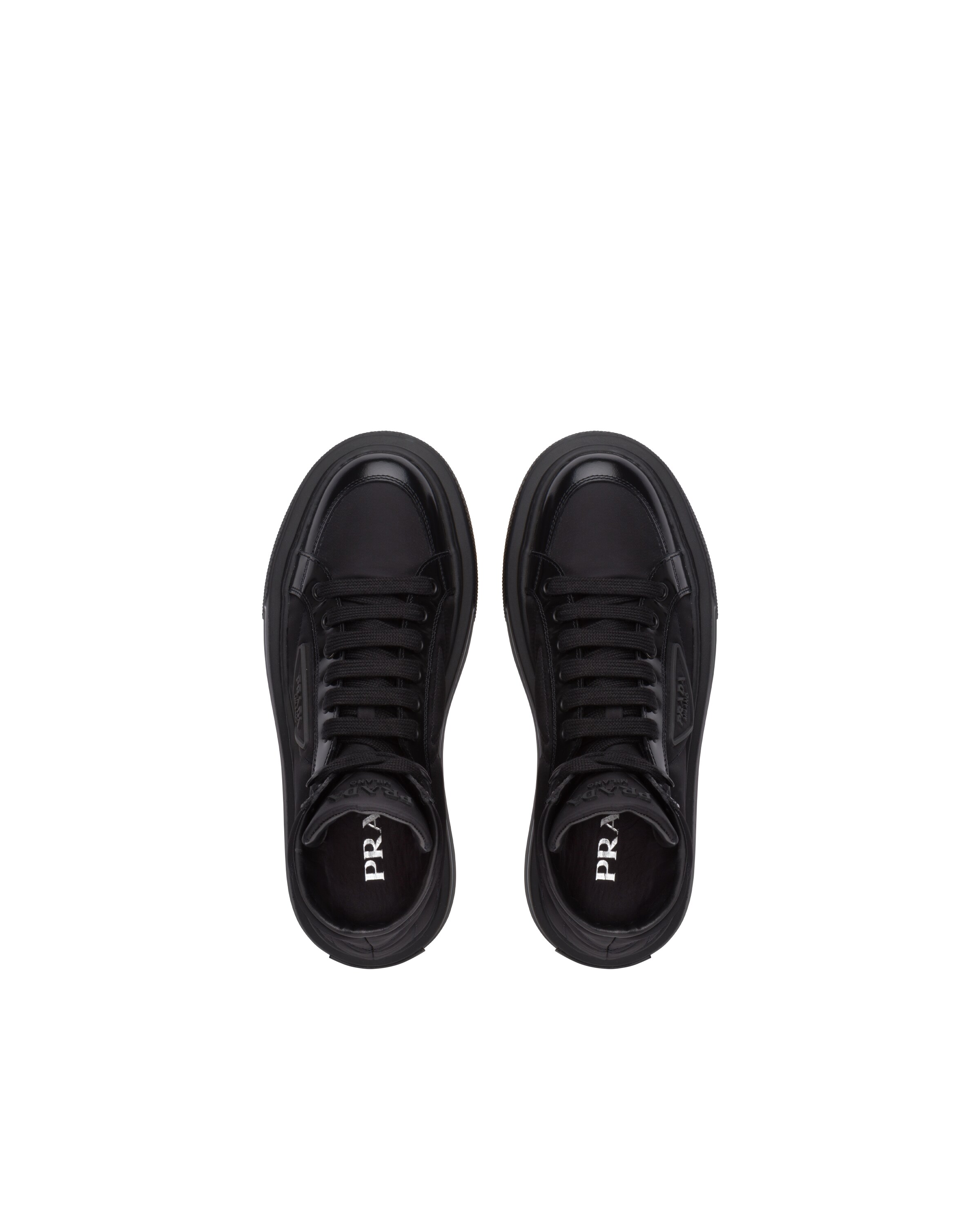 prada macro leather and nylon sneakers