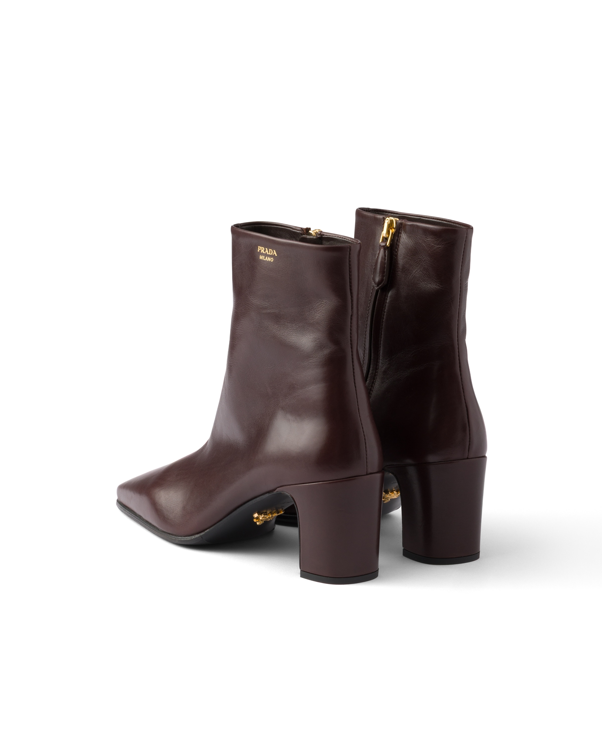 Prada Leather Booties In Brown
