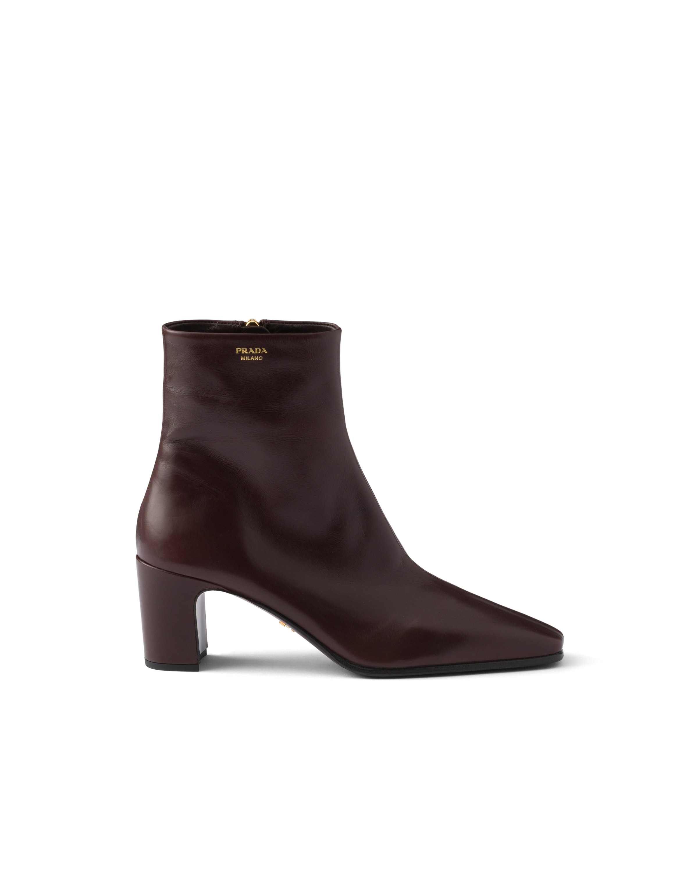 Prada Leather Booties In Brown