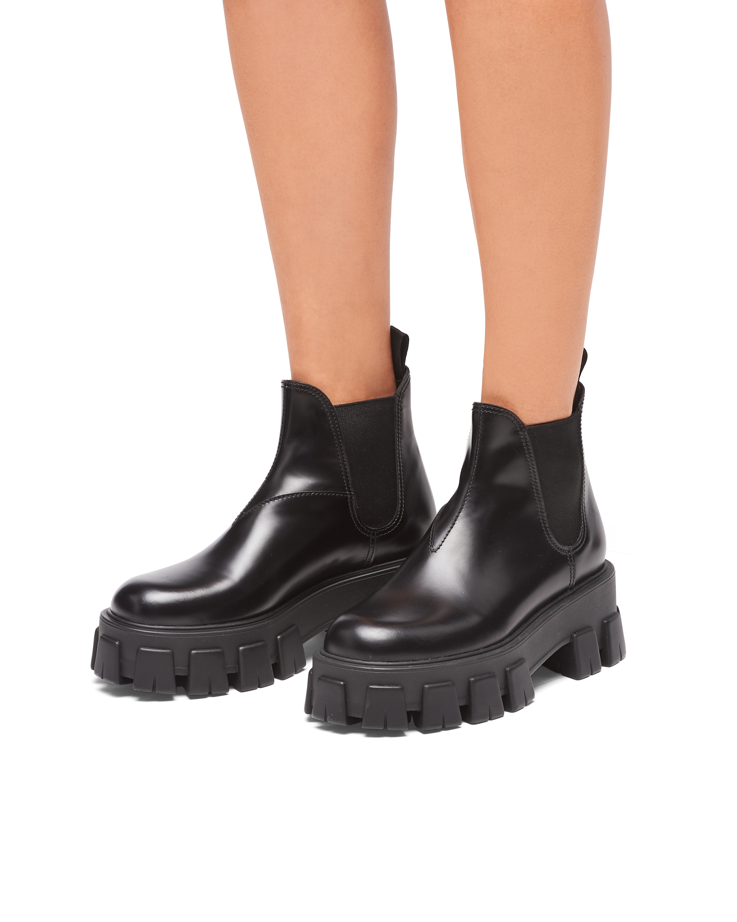 Black Monolith brushed leather Chelsea boots | Prada