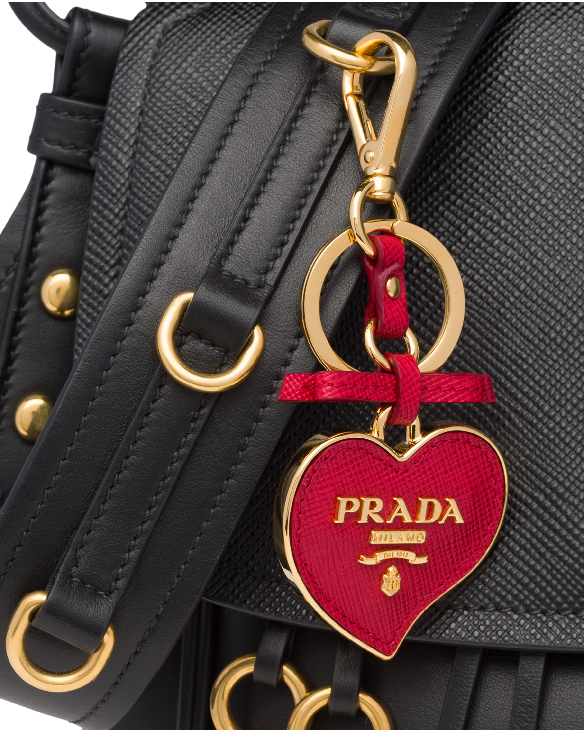 Fiery Red Saffiano And Metal Keychain
