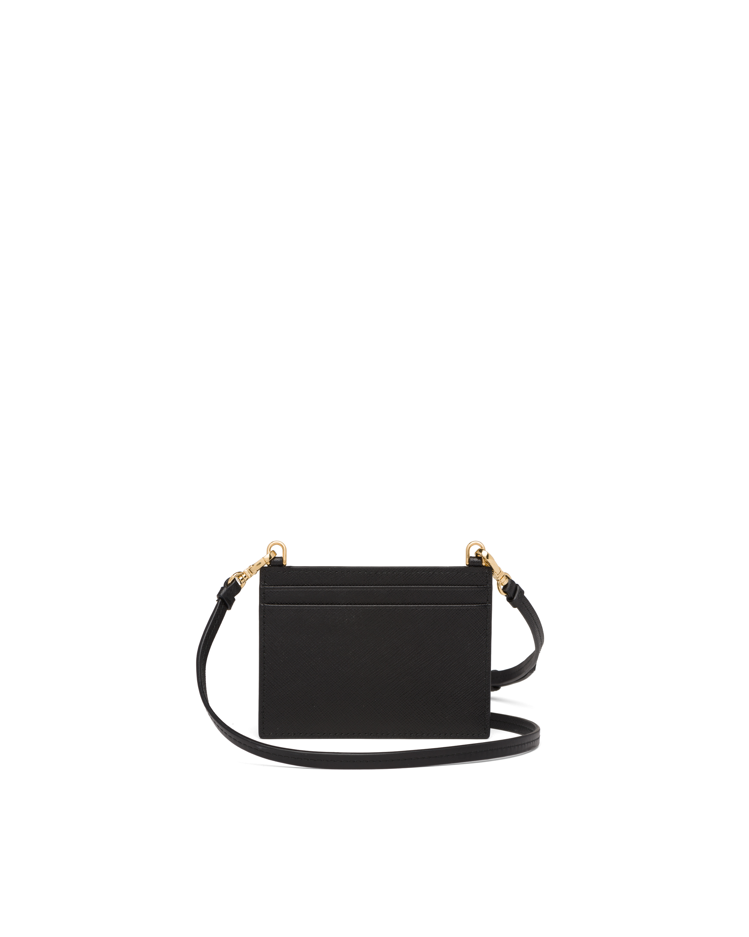 Black Saffiano Leather Card Holder with Strap Prada