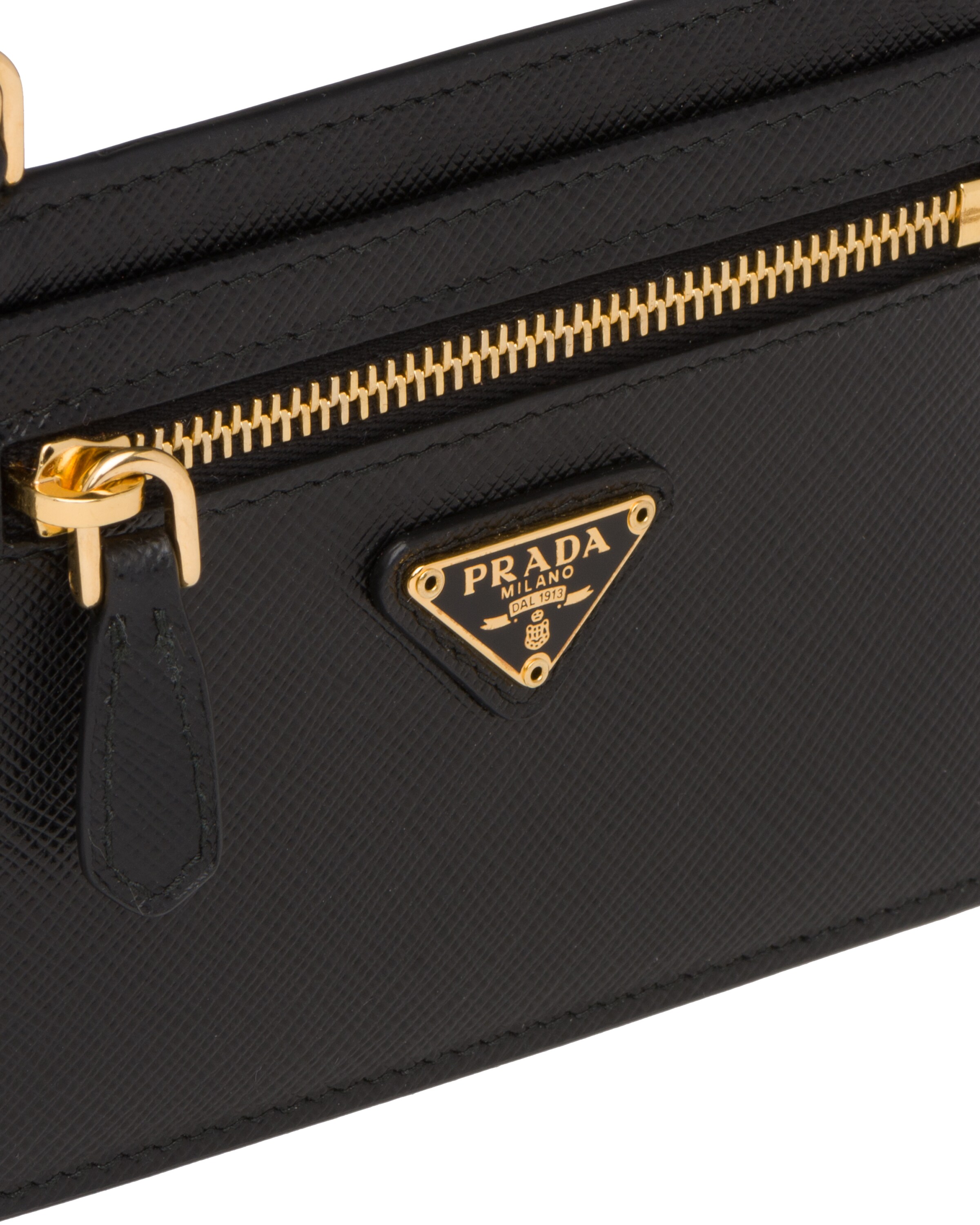 Black Saffiano Leather Card Holder with Strap Prada
