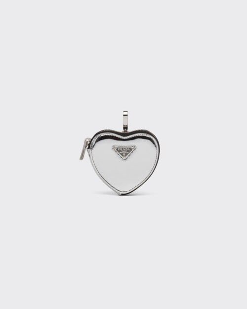 Silver Brushed leather heart minipouch Prada