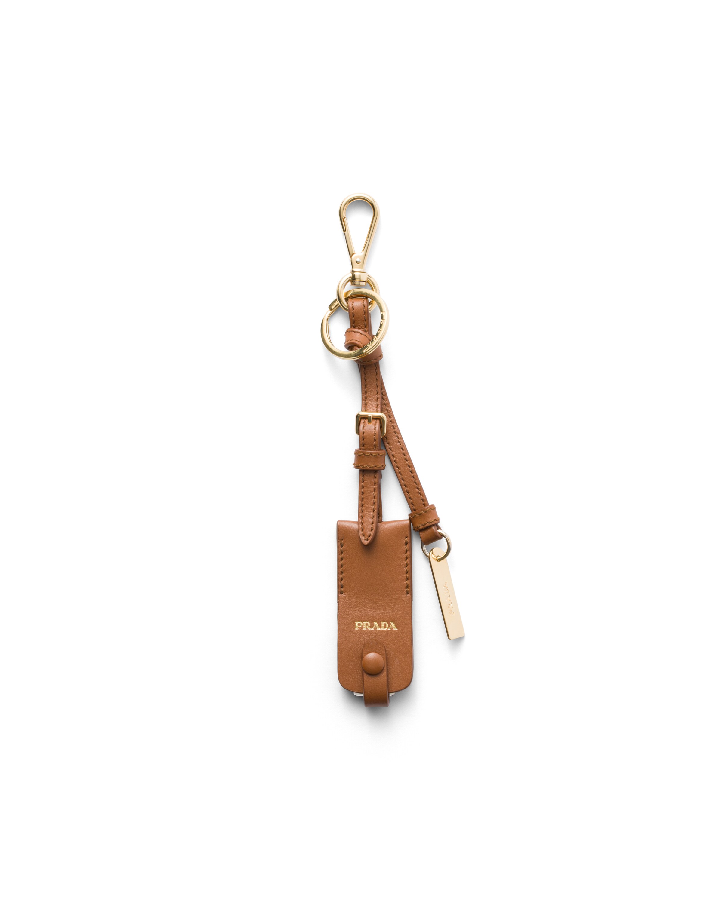 Prada Ciondolo Porta Specchietto In Pelle, Donna, Cognac