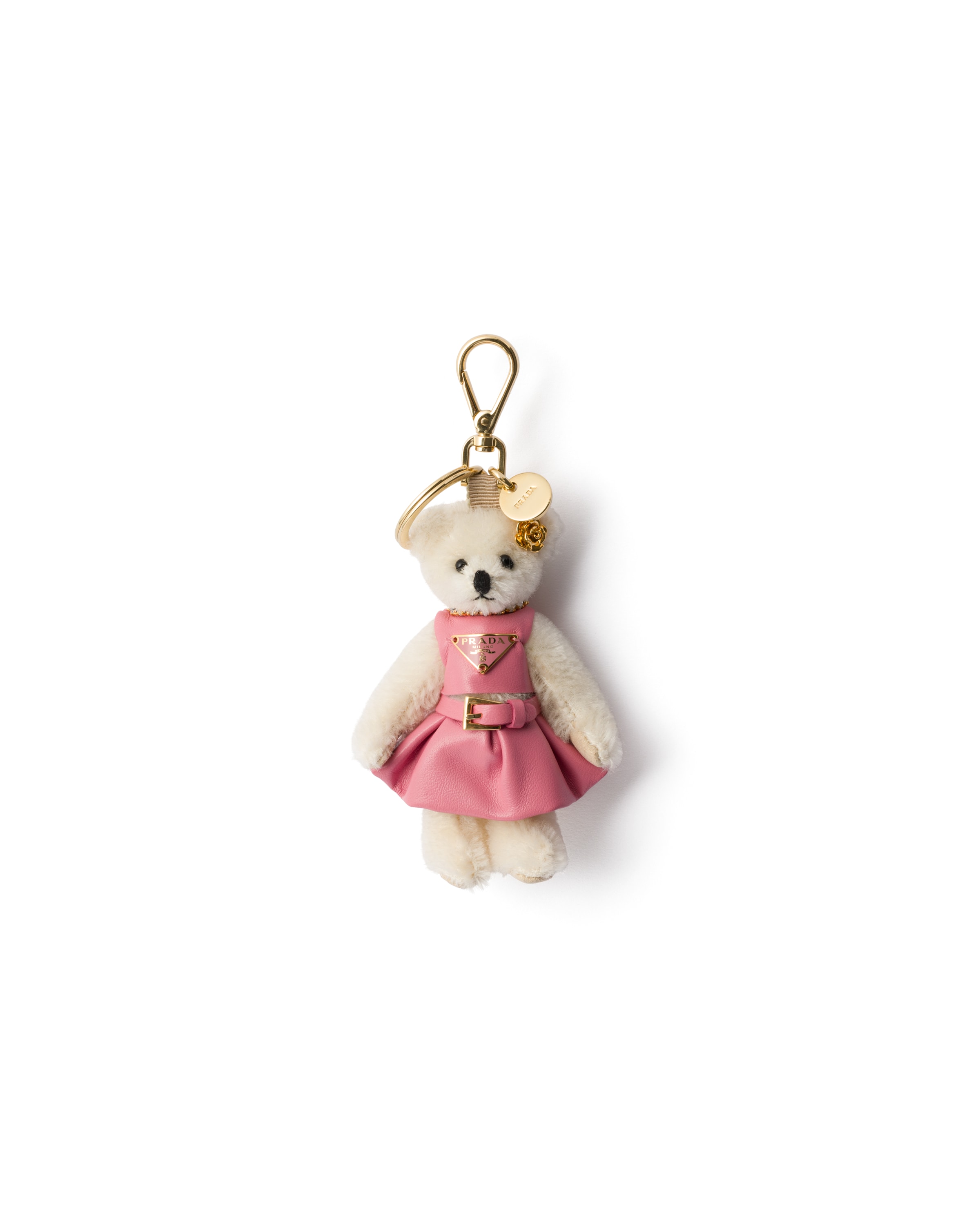 Prada Teddy-taschenanhänger Mit Ring Aus Metall, Frau, Weiss