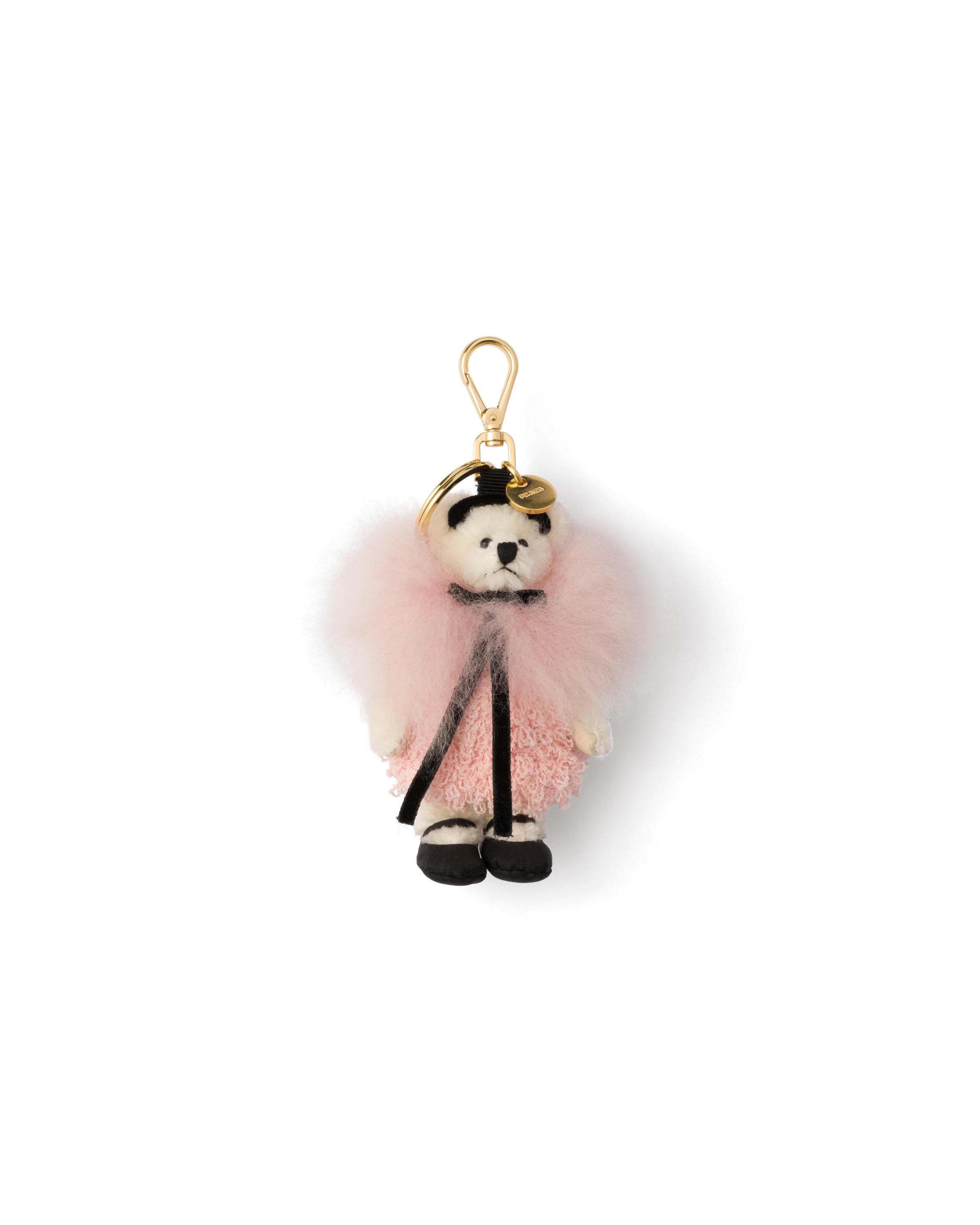 Prada Ciondolo Da Borsa Teddy Con Anello In Metallo, Donna, Bianco/rosa Orchidea