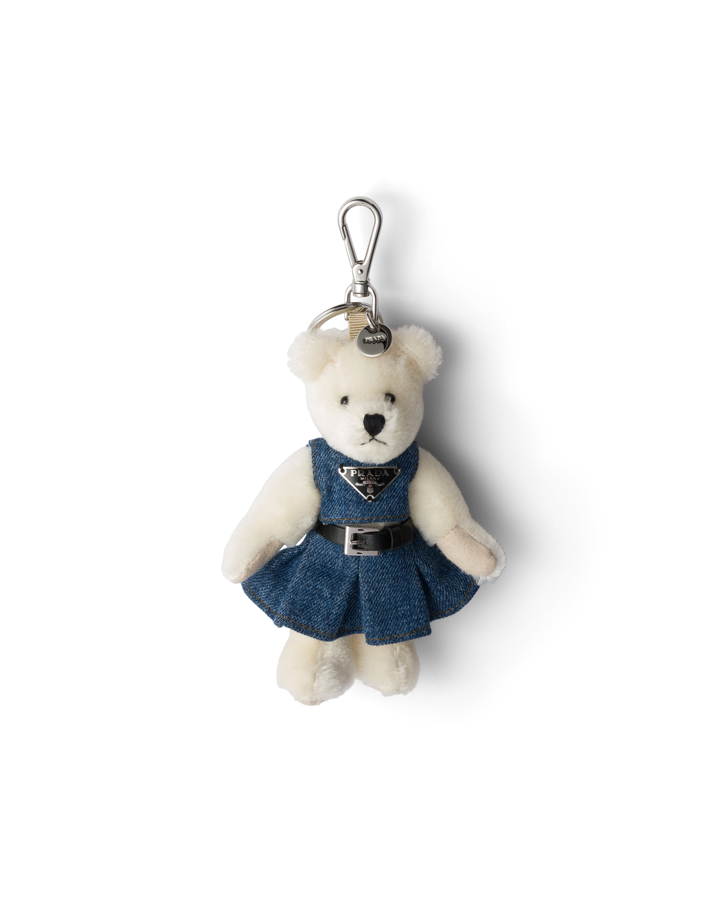 Prada Teddy Keychain Charm In White