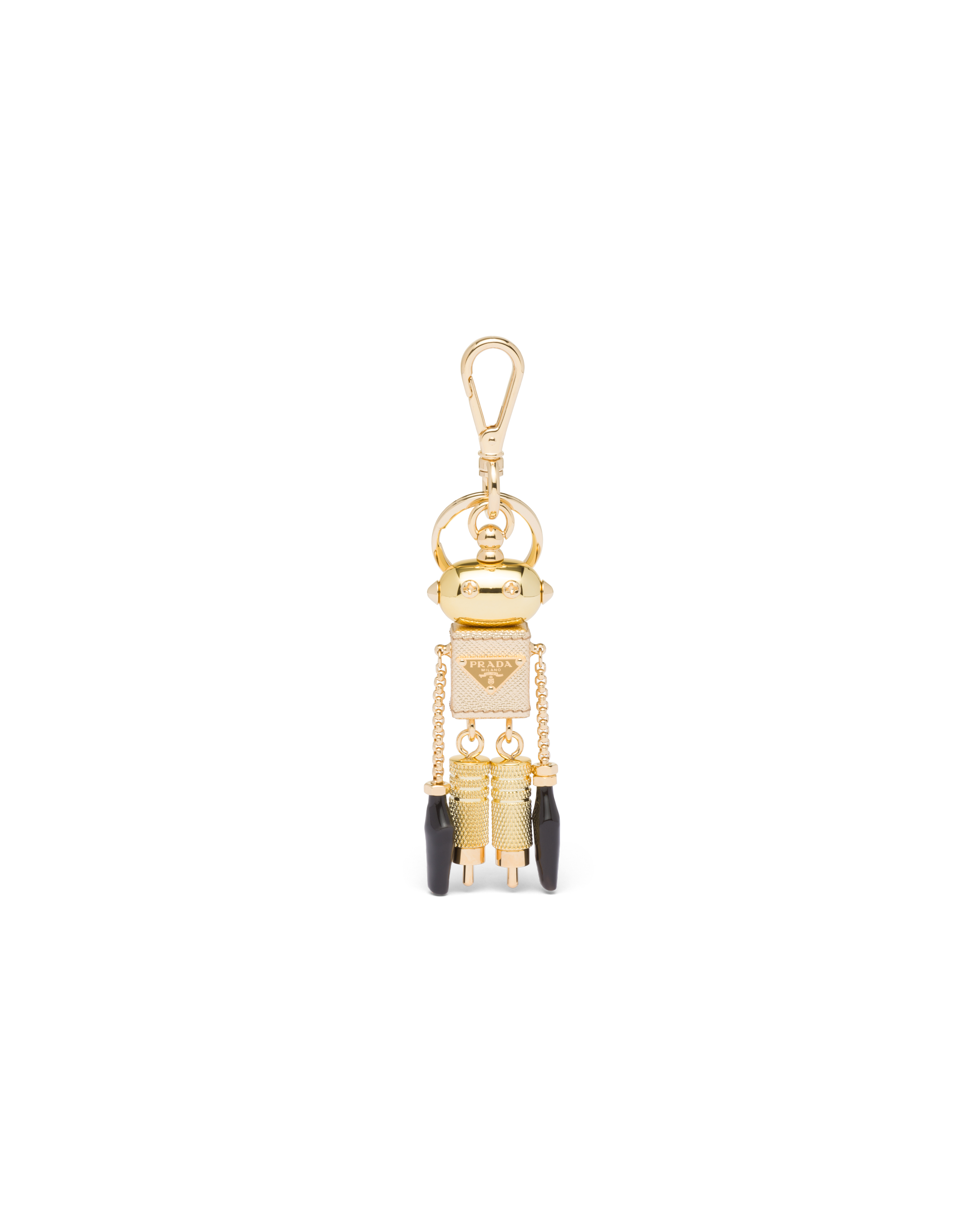 Prada Saffiano Leather Robot Trick Keychain In Platinum