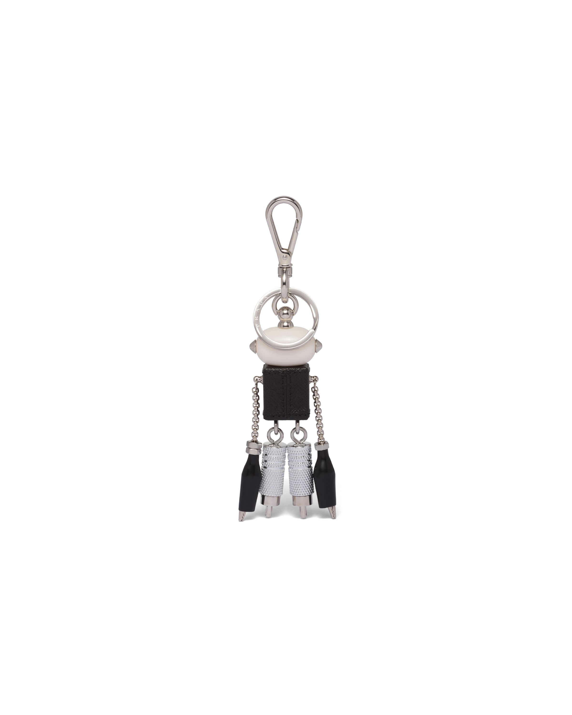 Prada Saffiano-leather Robot Keychain Trick In Steel/black