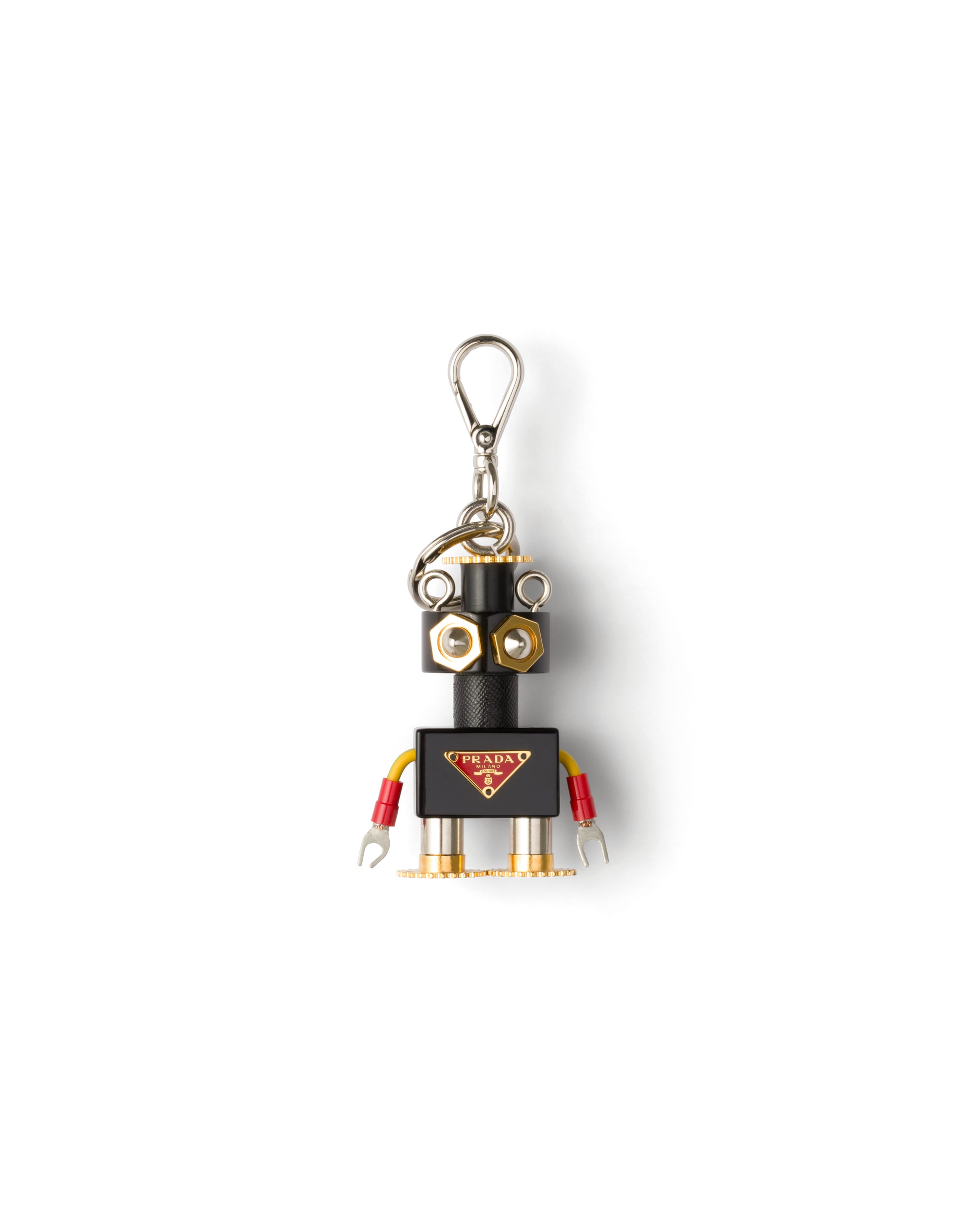 Prada Llavero Charm De Robot En Plexiglás Y Piel Saffiano, Mujer, Negro