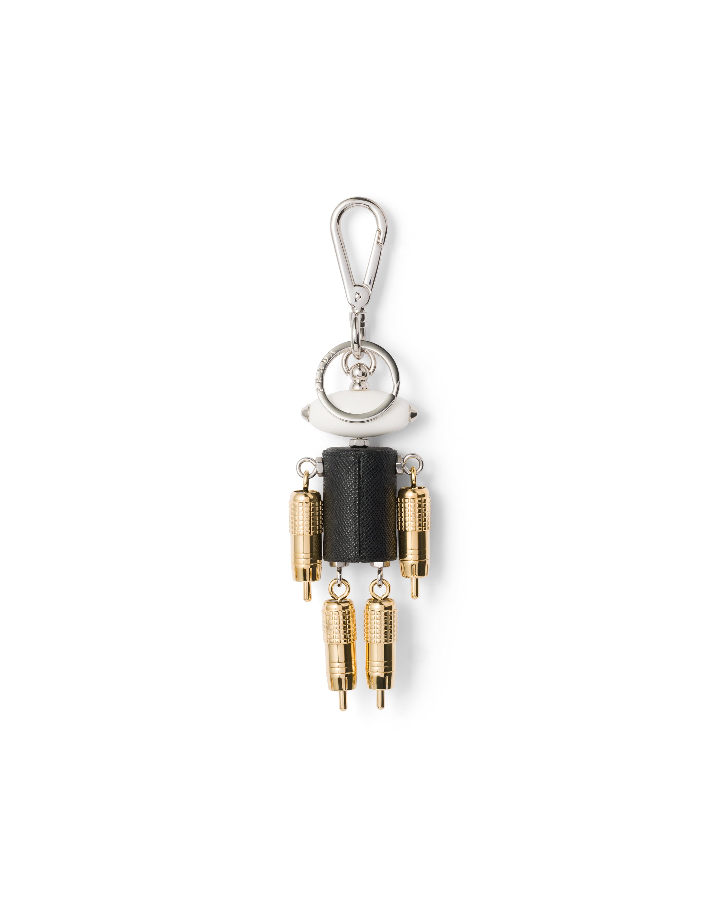 Prada Robot Leather Keyring Charm In Gold