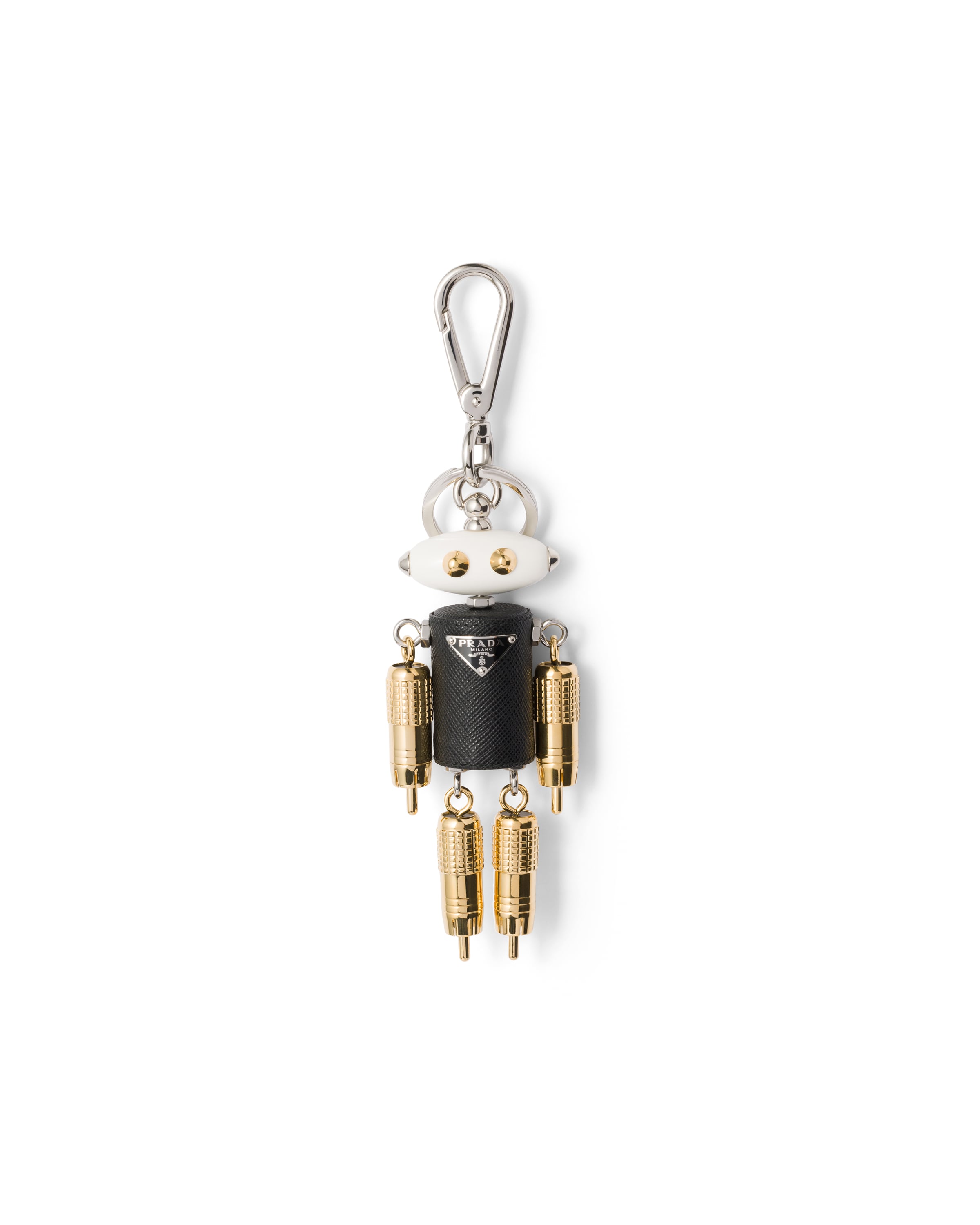 Prada Robot Leather Keyring Charm In Gold