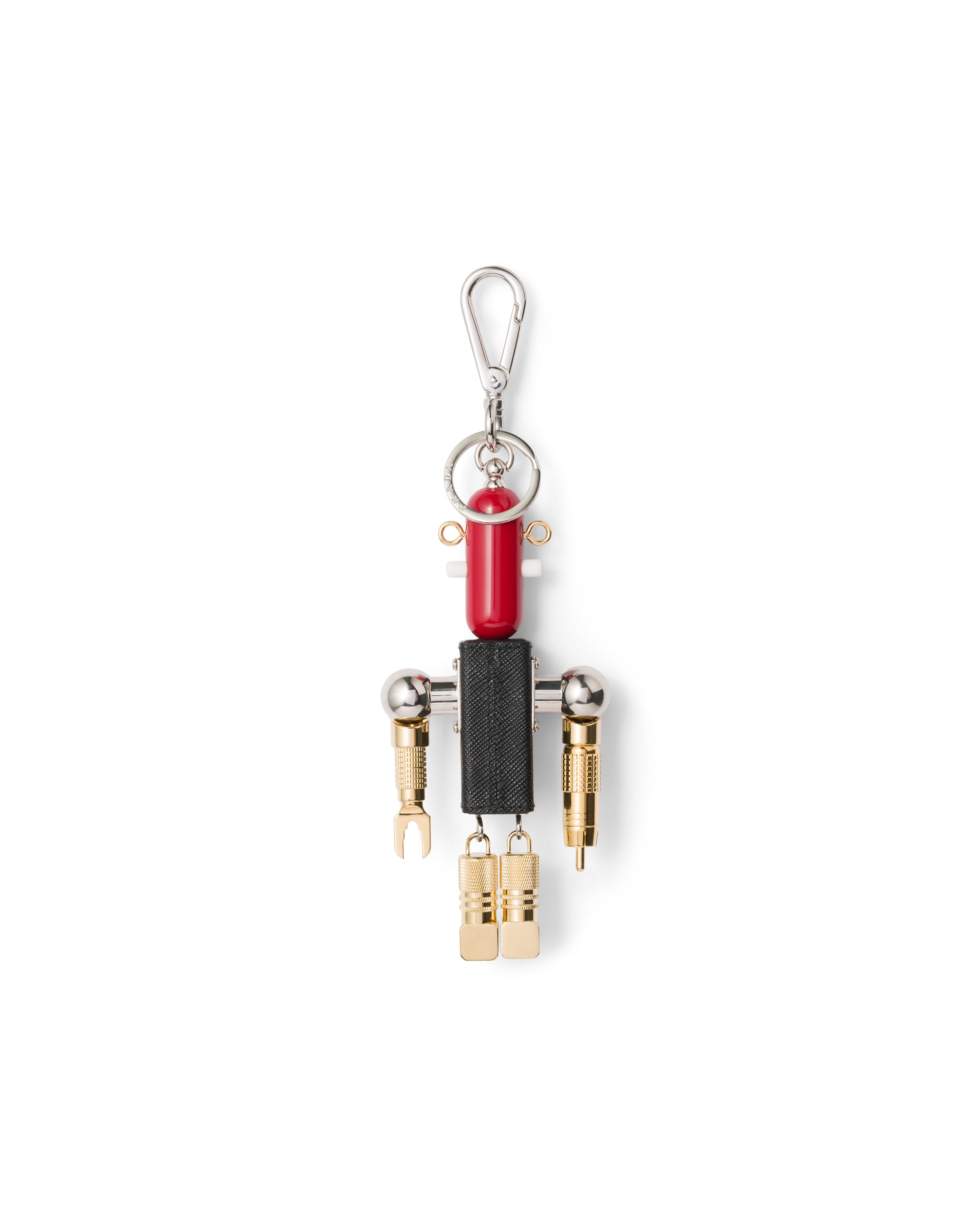 Prada Robot Saffiano Leather Key Ring Charm In Gold