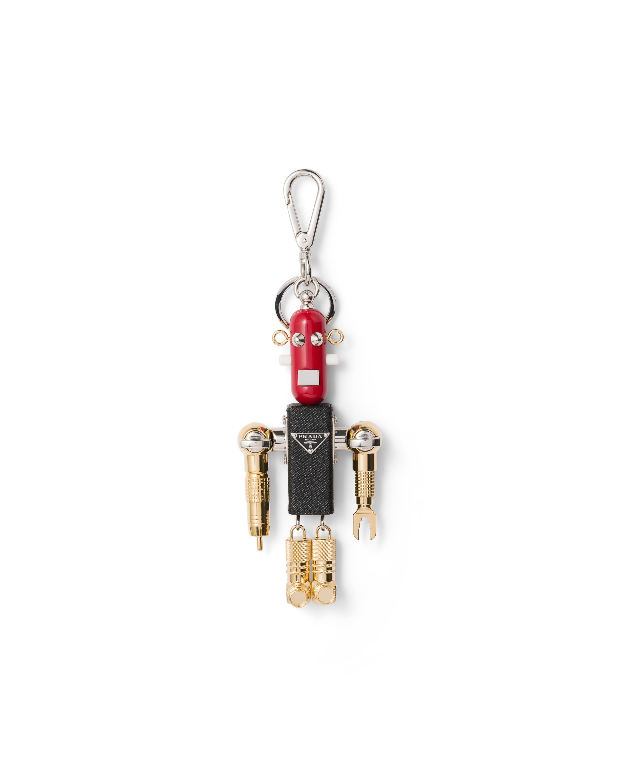 Prada Robot Saffiano Leather Key Ring Charm In Gold