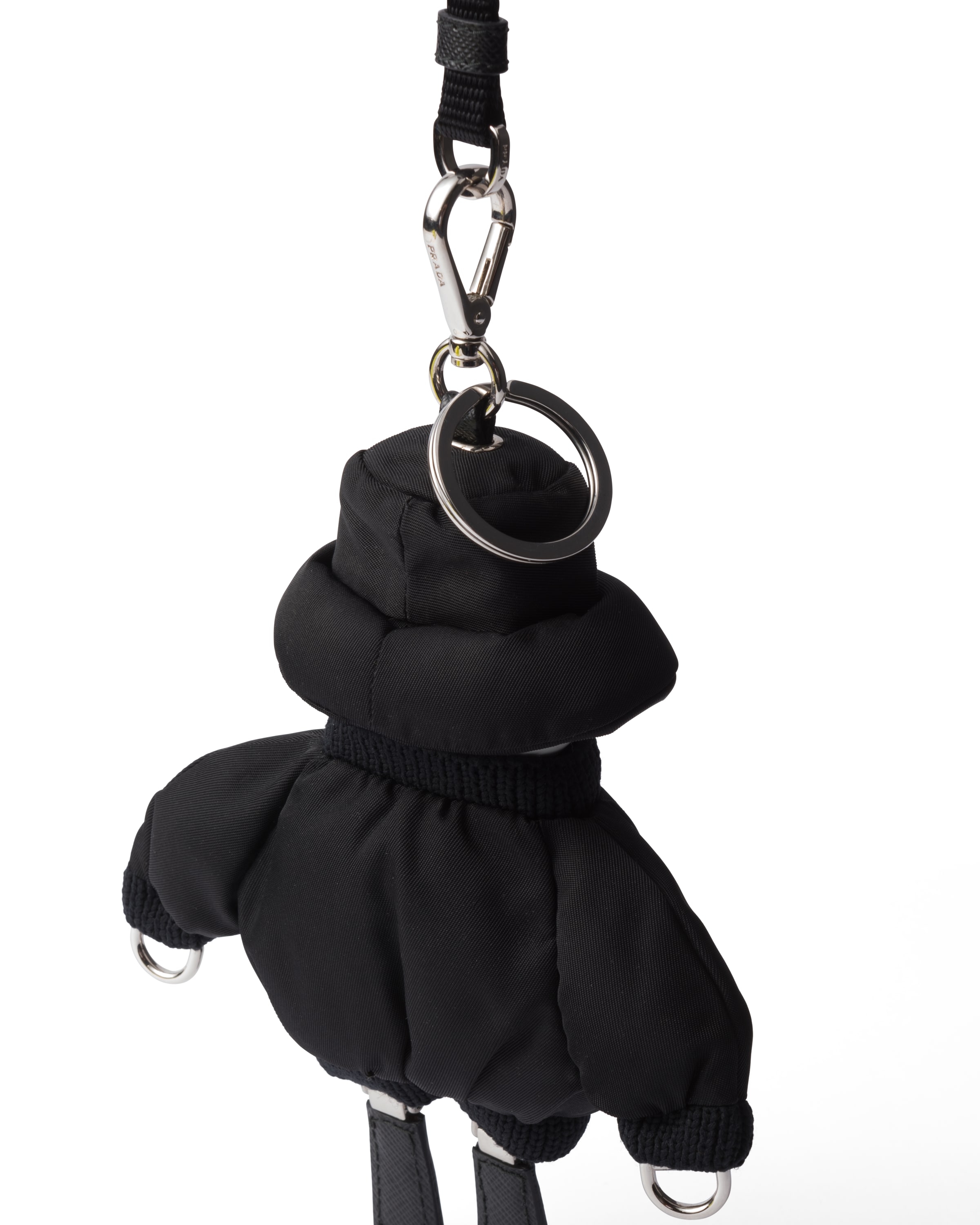 Prada Re-nylon Key Ring Trick With Shoulder Strap In Black