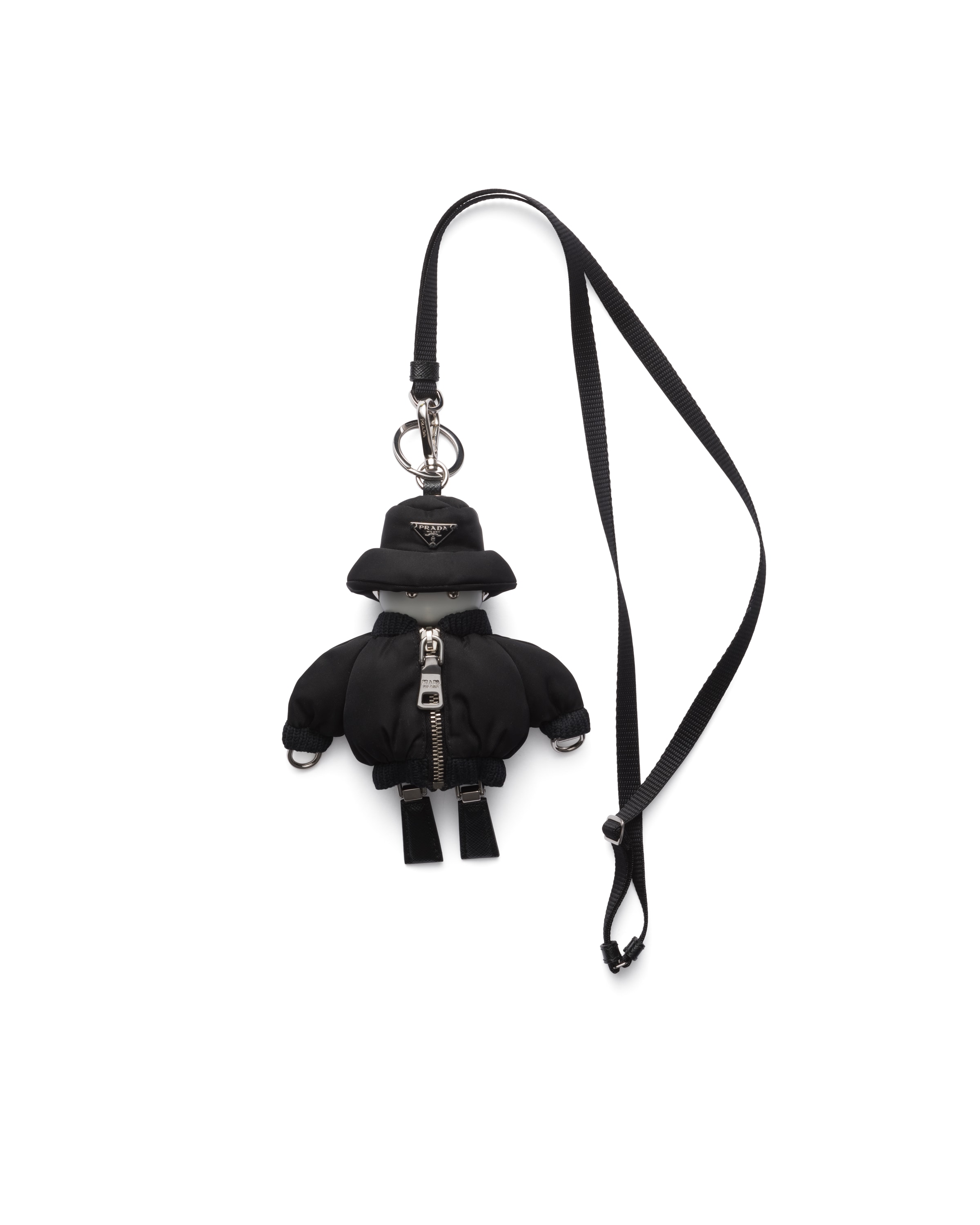 Prada Re-nylon Key Ring Trick With Shoulder Strap In Black