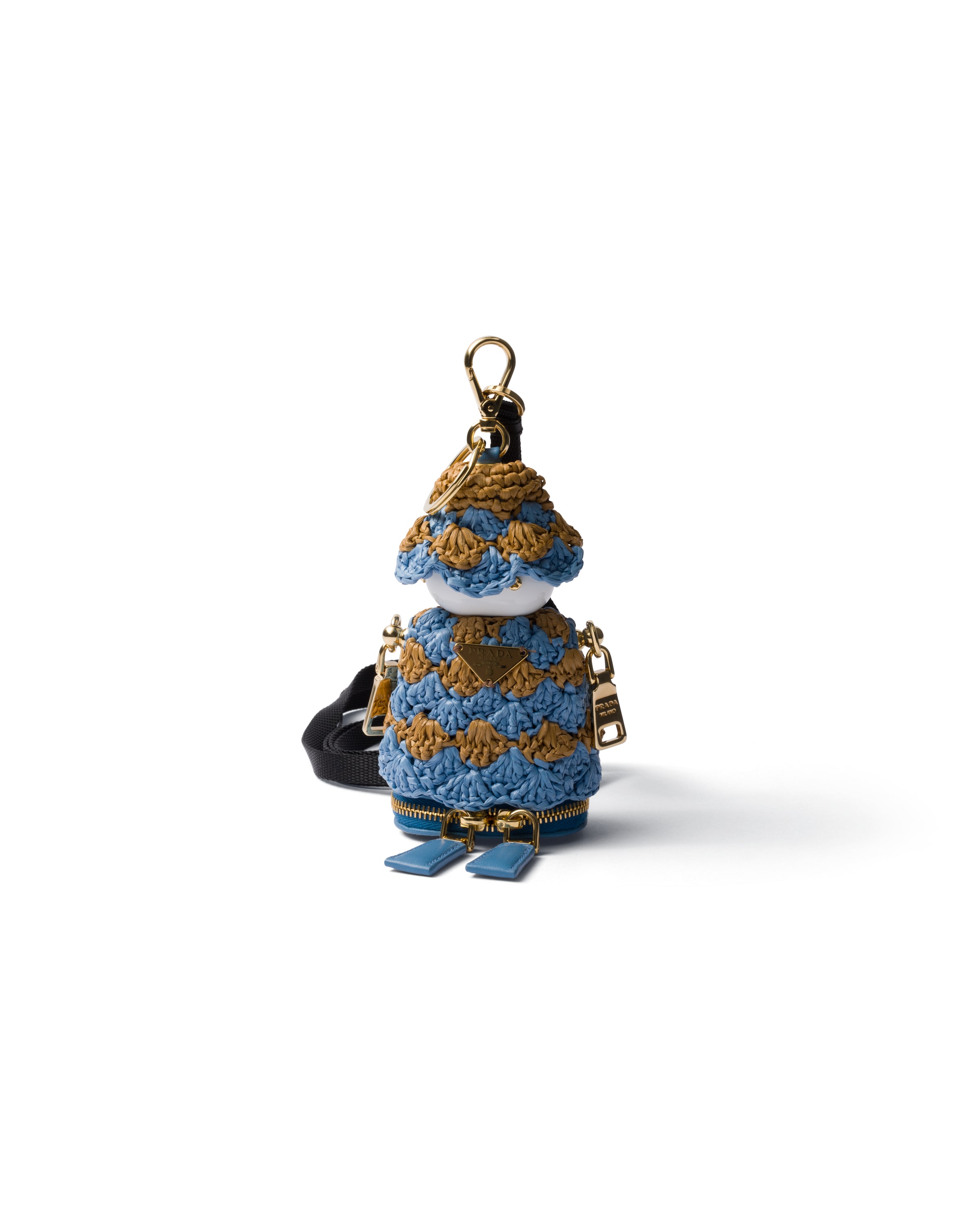 Prada Ciondolo Da Borsa Soft Robot In Crochet, Donna, Celeste/caramel