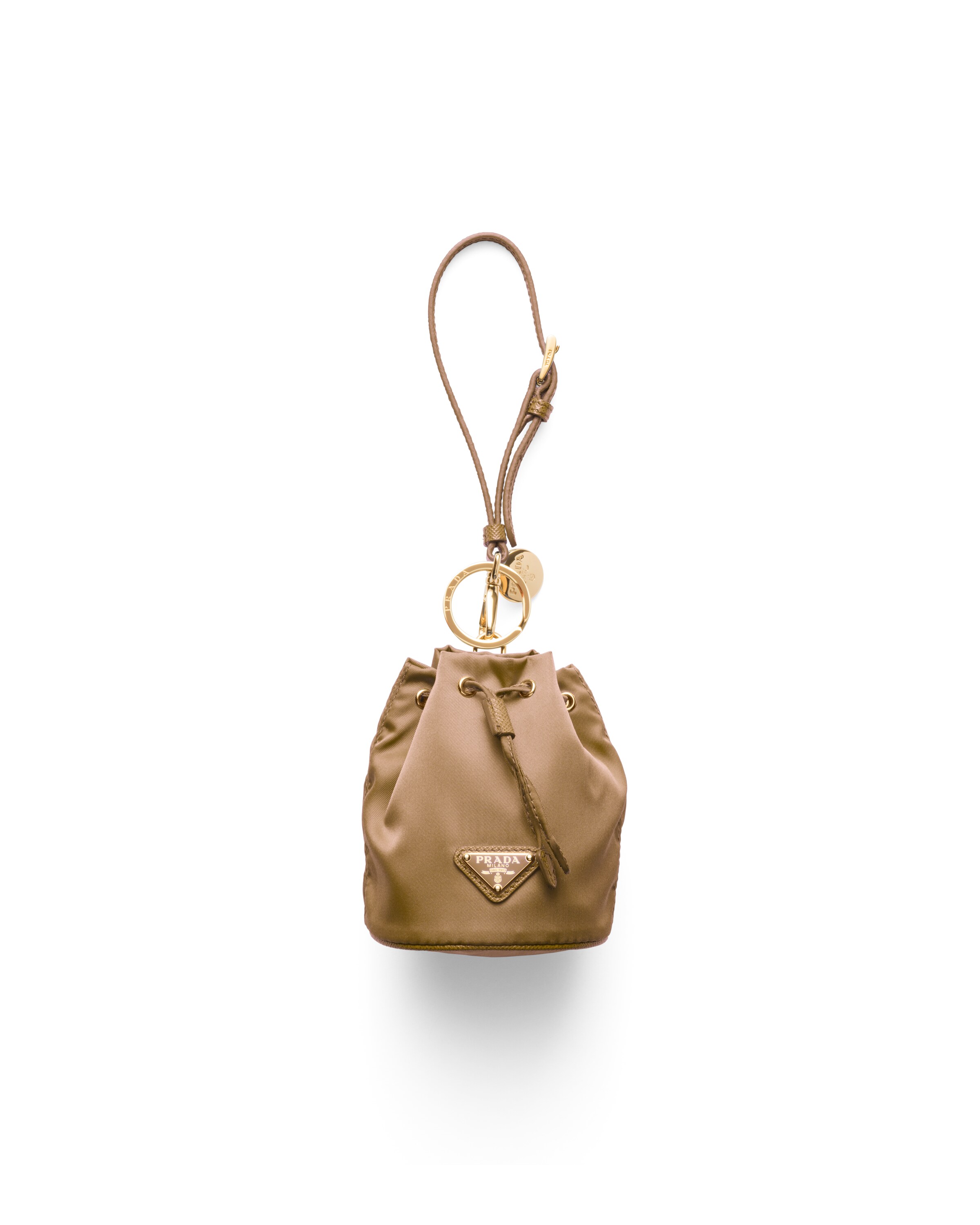 Prada Ciondolo Da Borsa Mini Icon In Re-nylon, Donna, Cammello