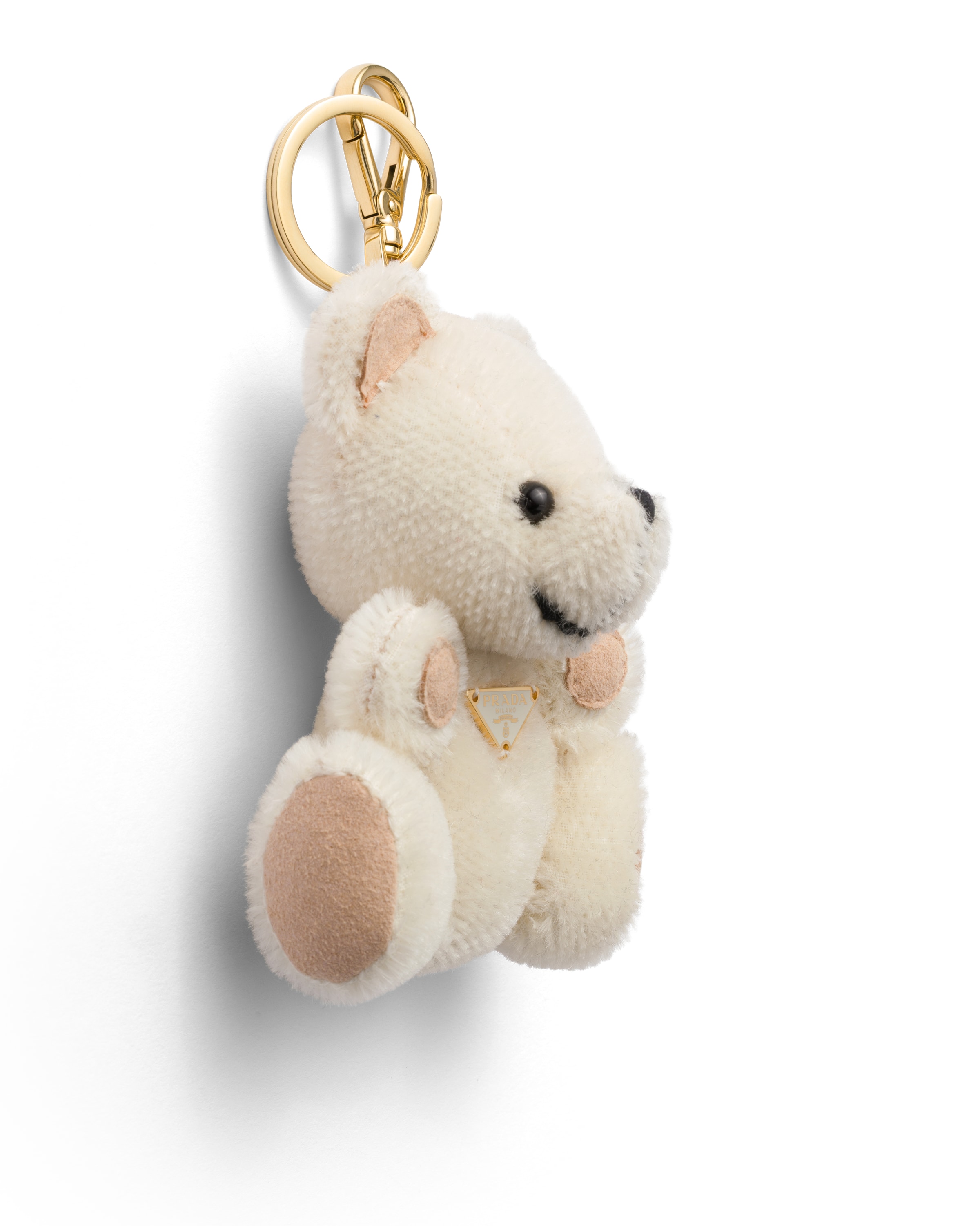 Prada Teddy Bear Key Ring Charm With Metal Ring In Brown
