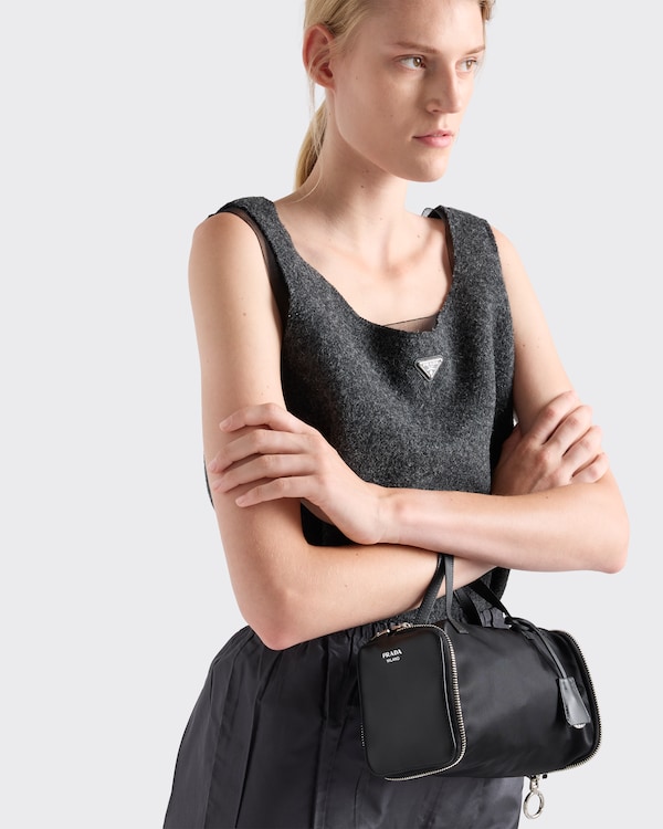Re-Nylon and leather foldable mini duffel bag - Black Re-Nylon and leather foldable mini duffel bag - Black