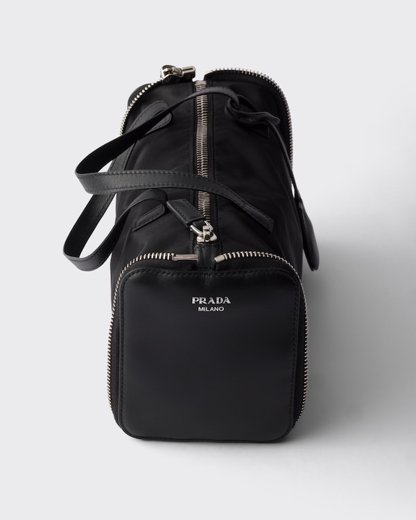 Re-Nylon and leather foldable mini duffel bag - Black Re-Nylon and leather foldable mini duffel bag - Black
