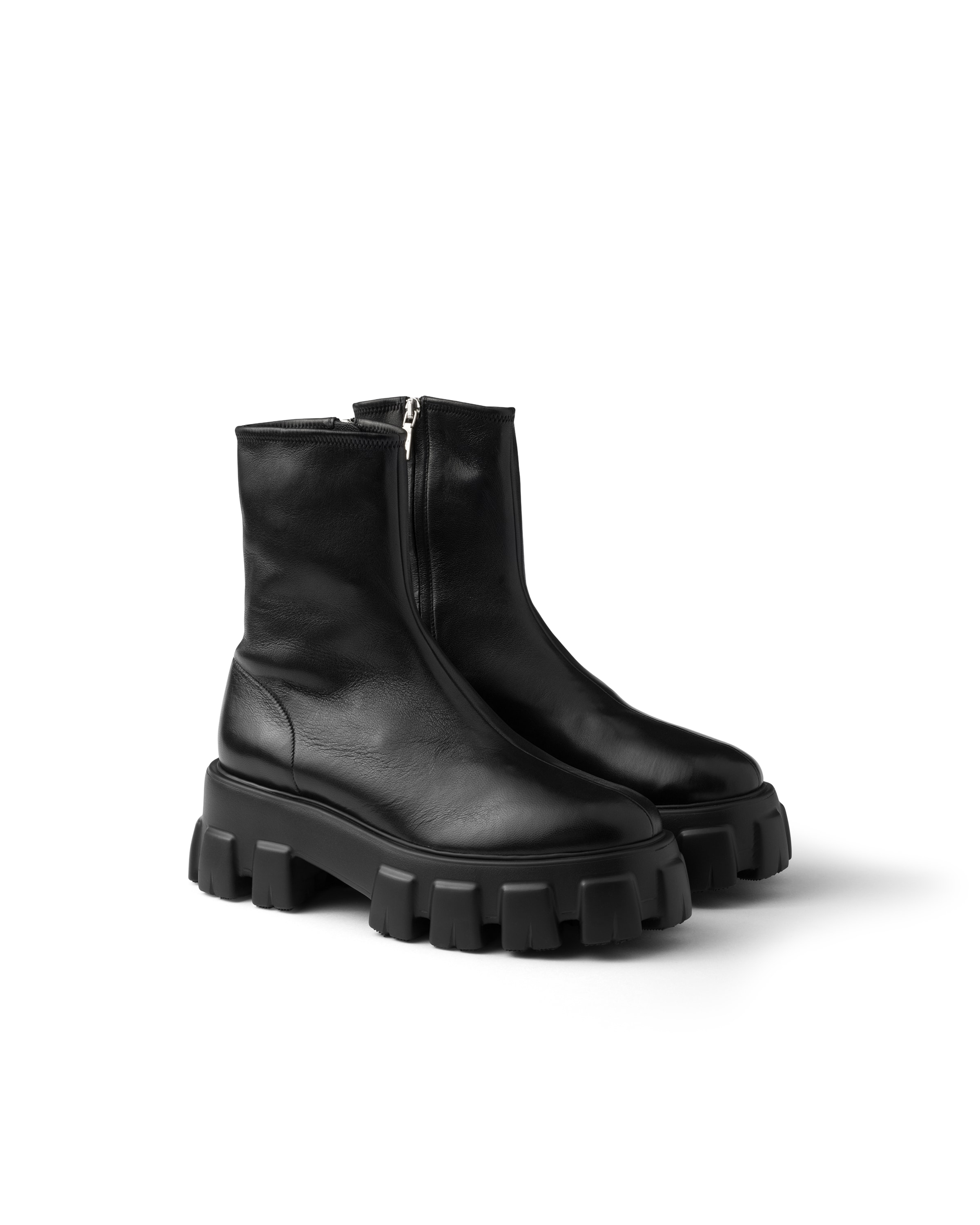 Prada Black Stretch Nappa Monolith Ankle Boots