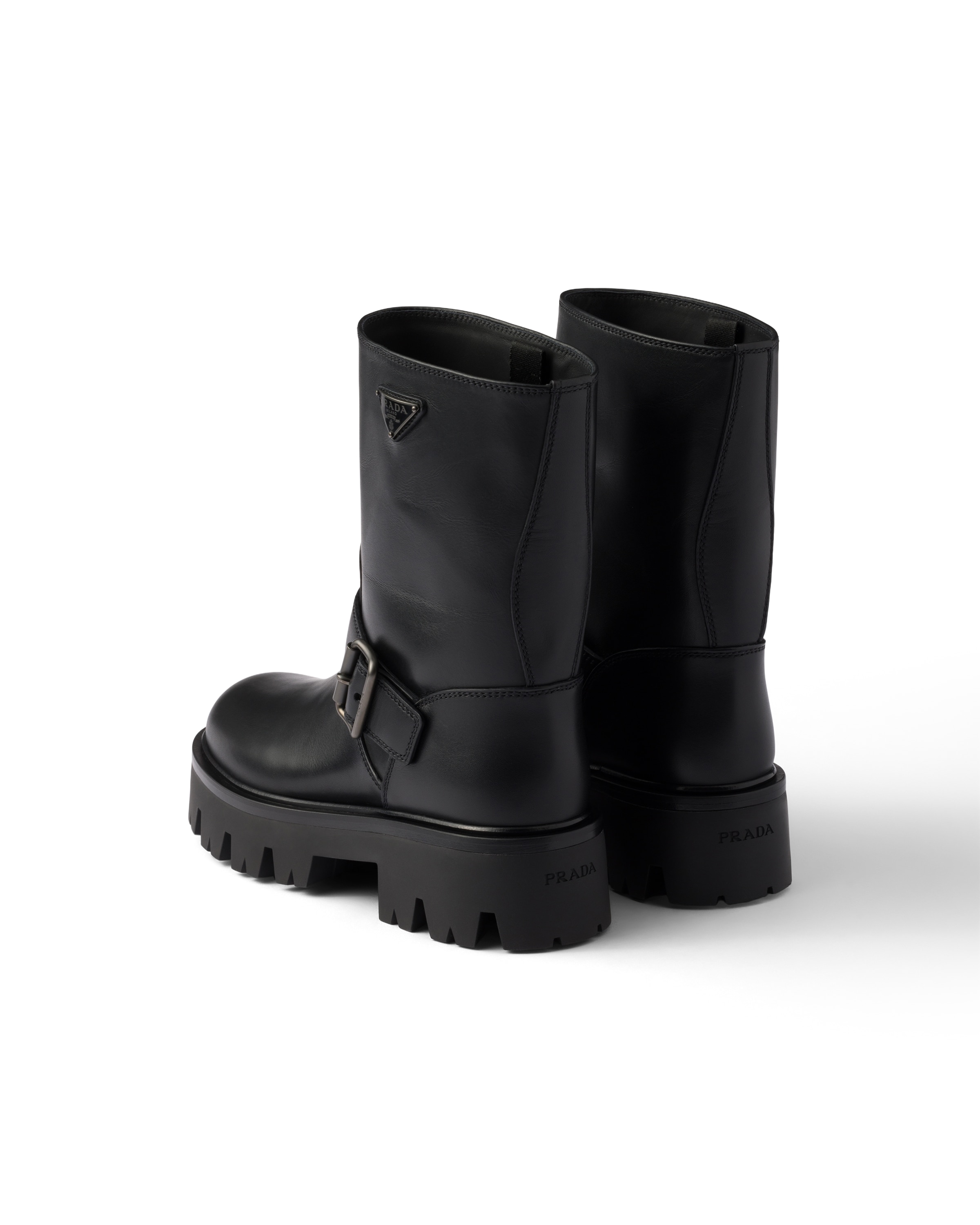 Prada Solid Color Biker Boots In Black