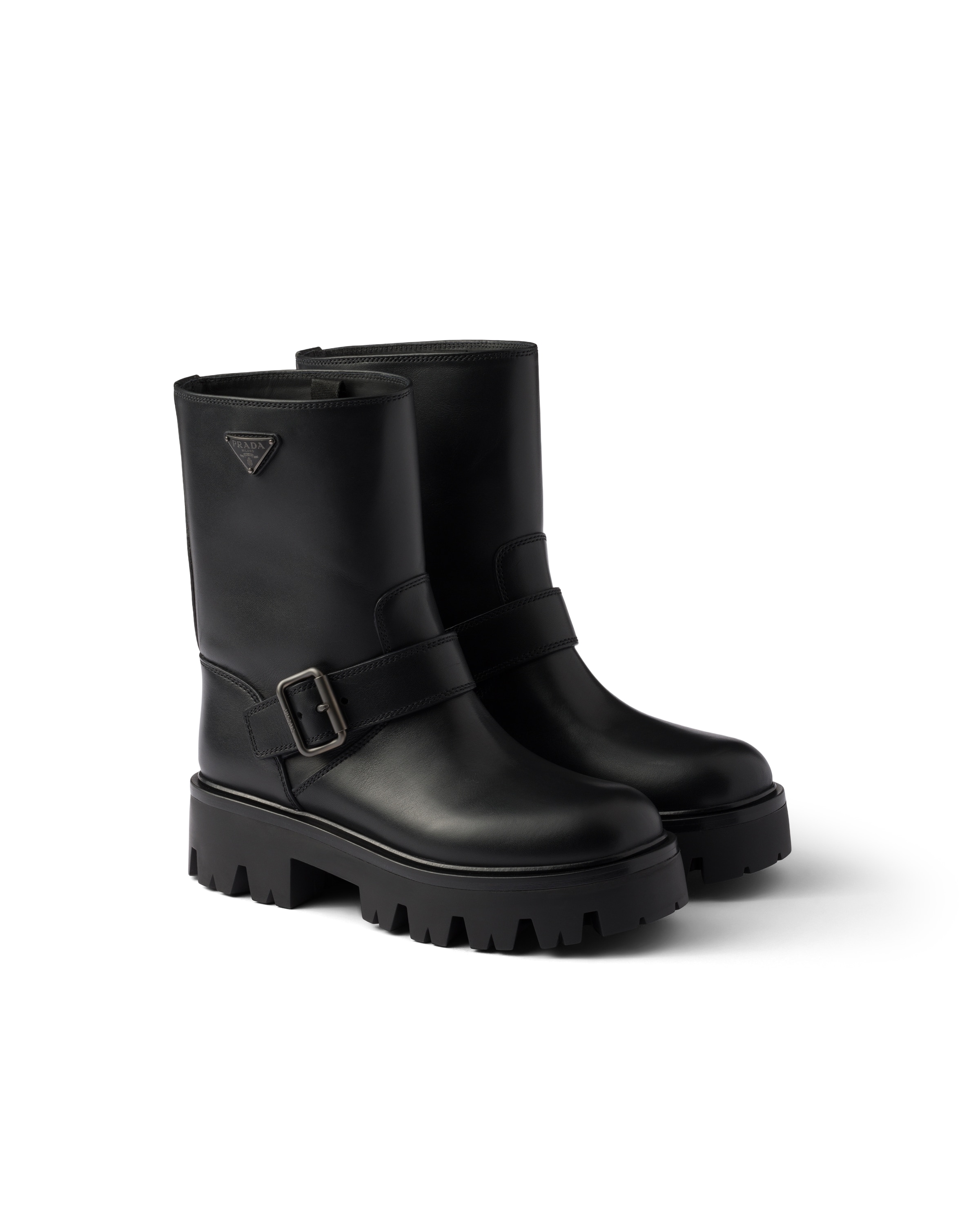Prada Solid Color Biker Boots In Black