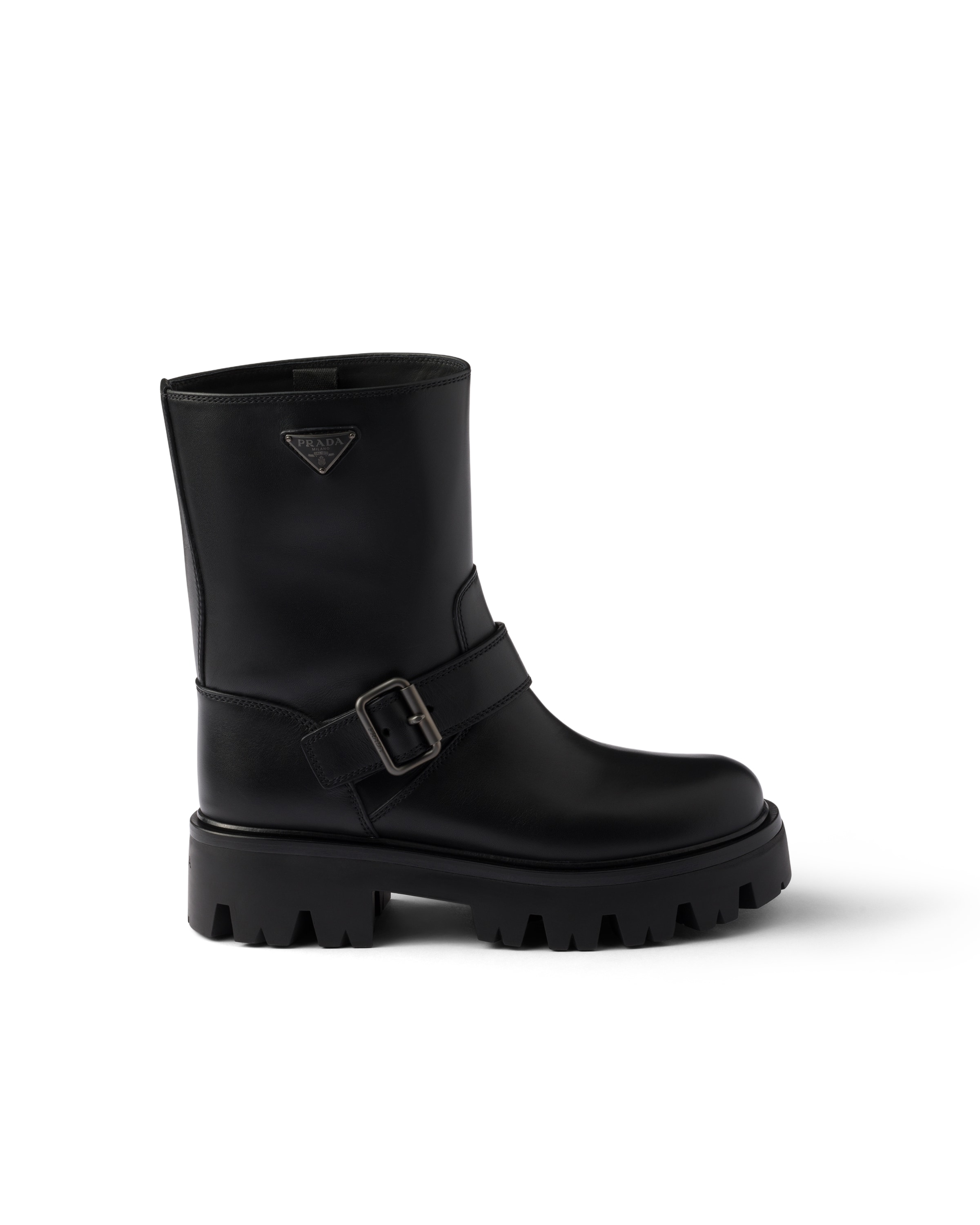 Prada Solid Color Biker Boots In Black