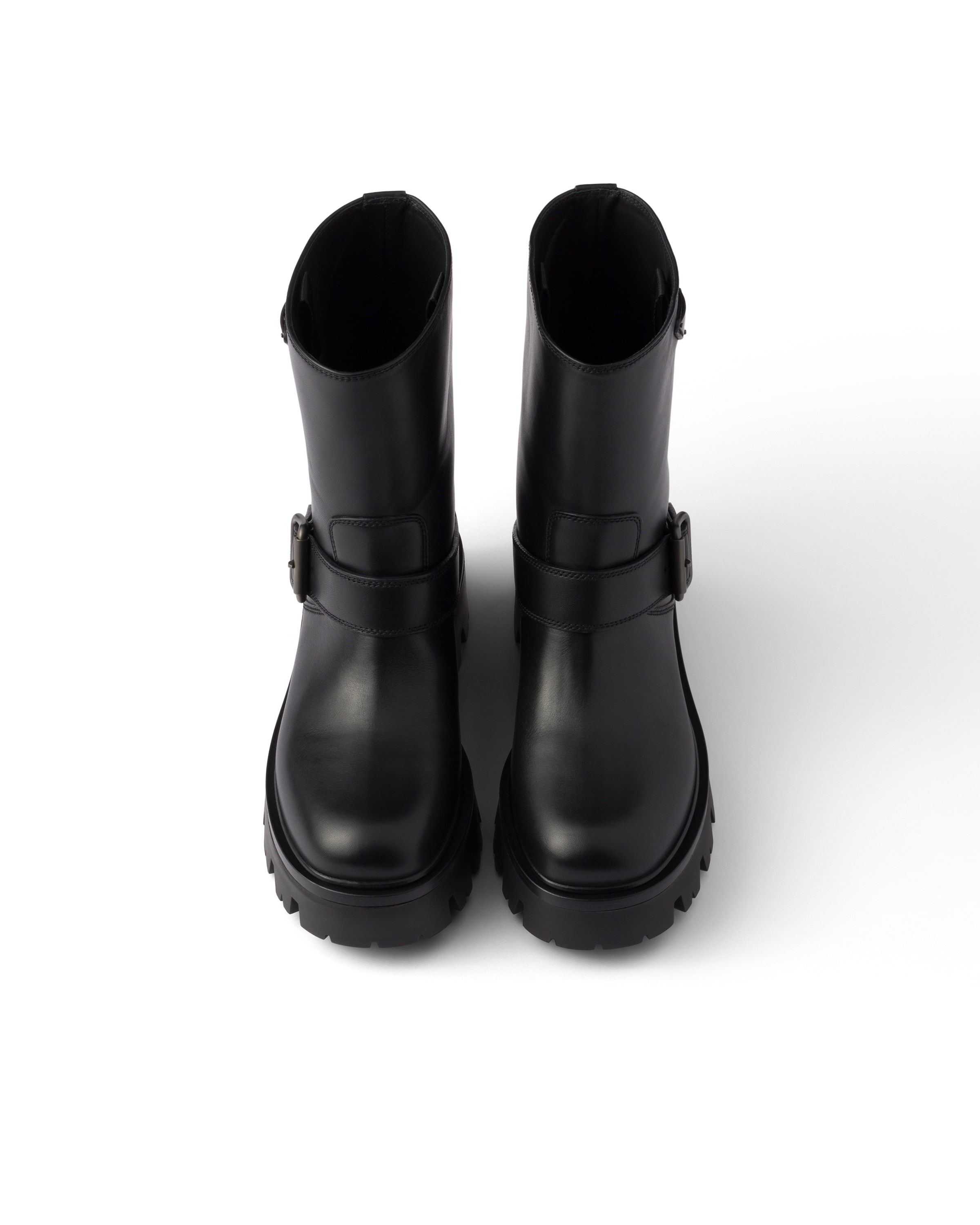 Prada Solid Color Biker Boots In Black