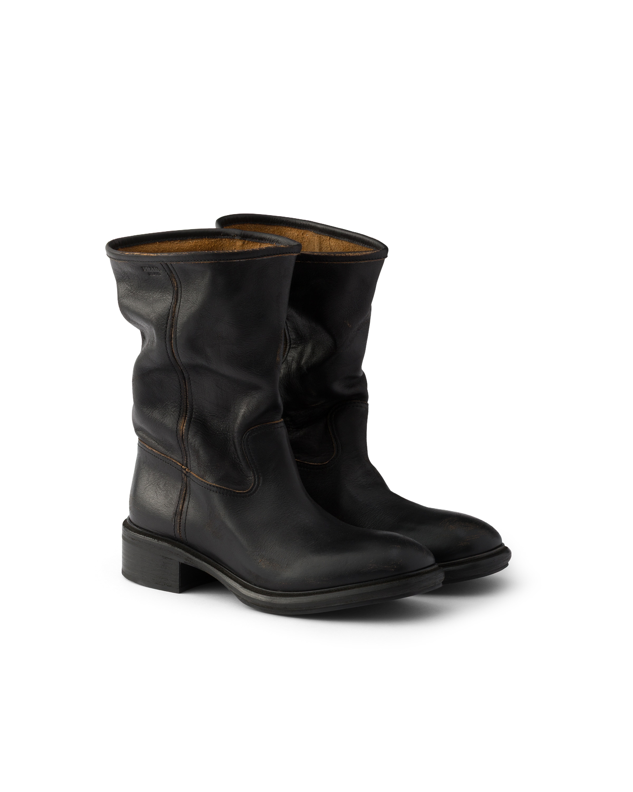 Prada Vintage-effect Leather Boots In Black