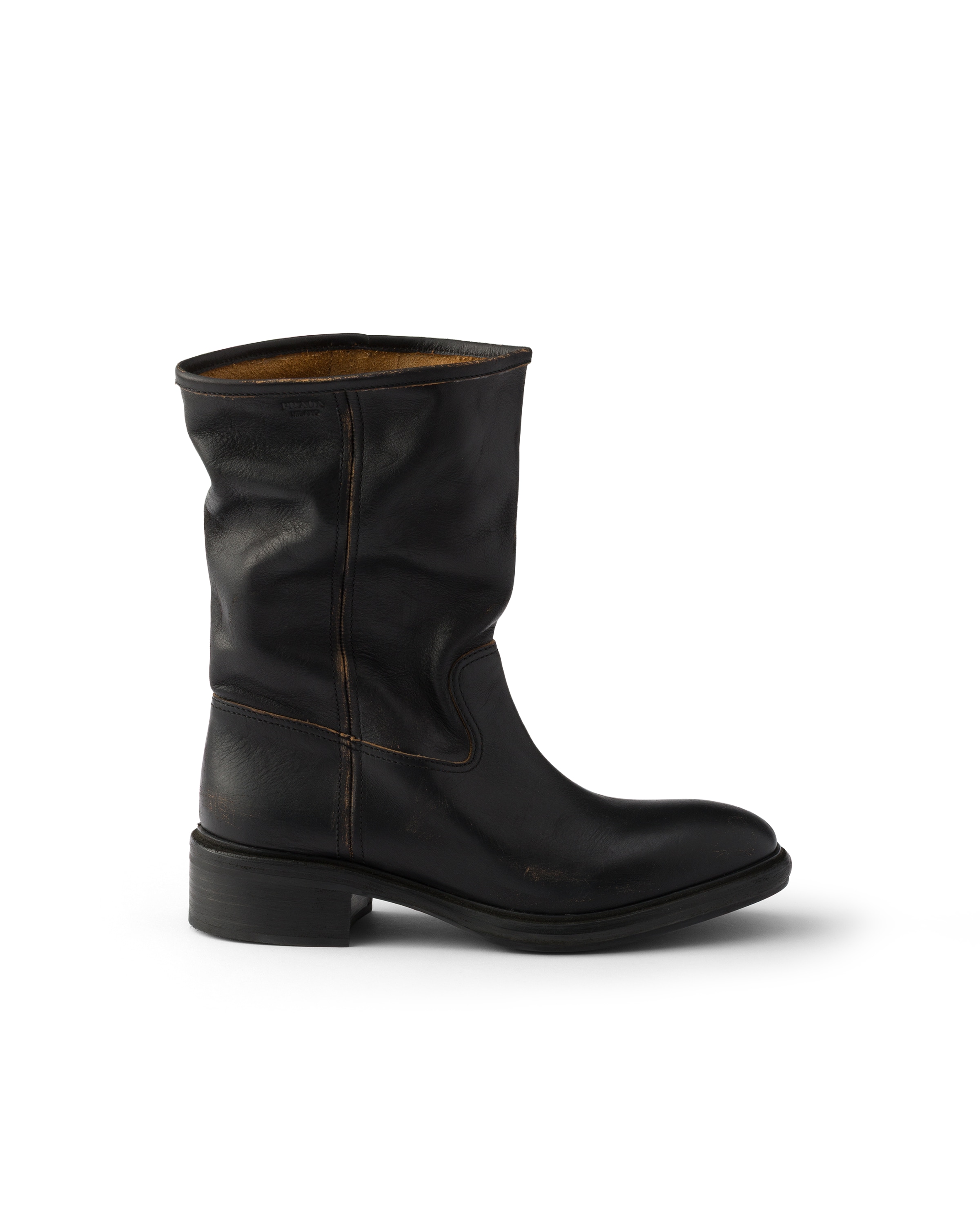 Prada Vintage-effect Leather Boots In Black