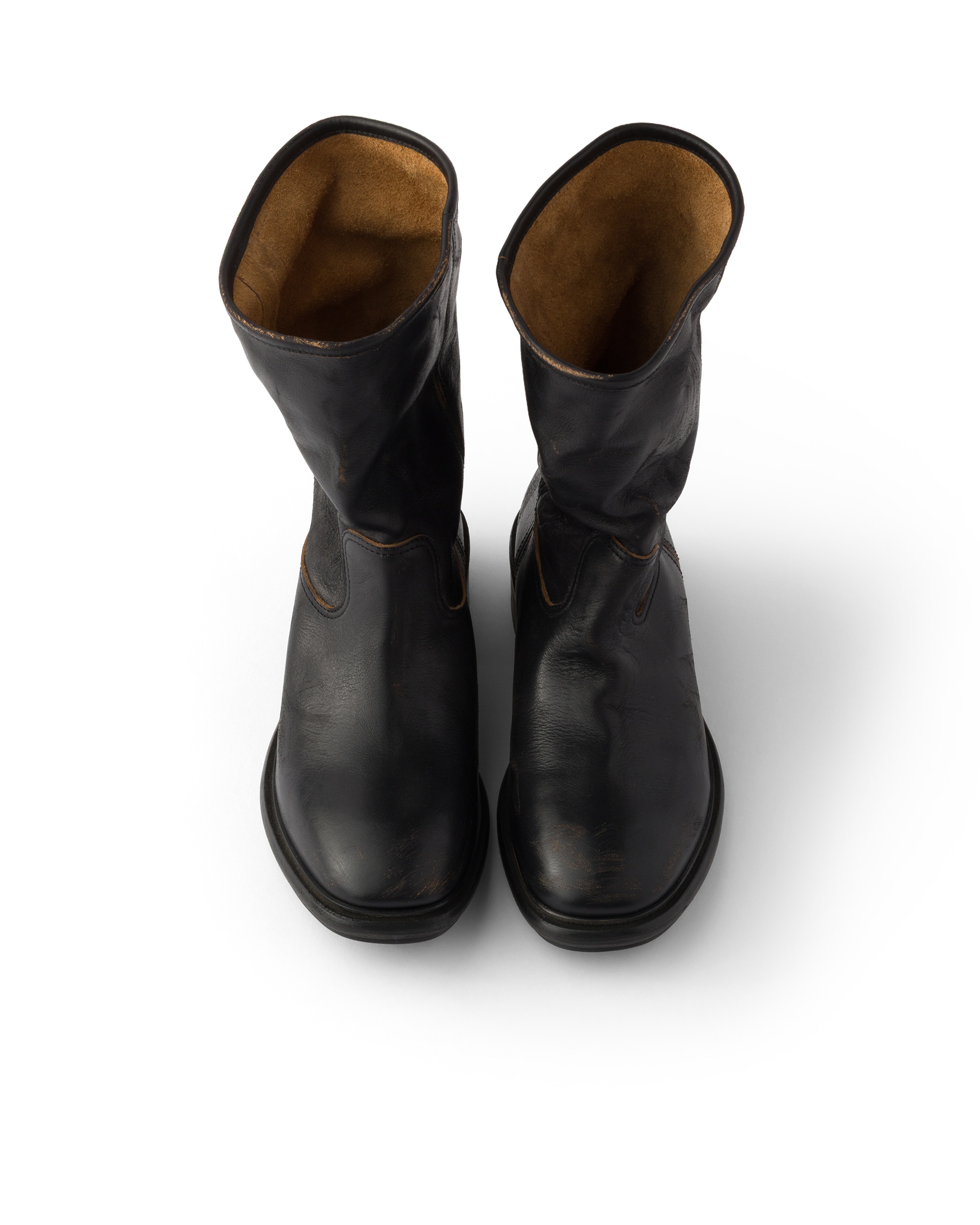 Prada Vintage-effect Leather Boots In Black