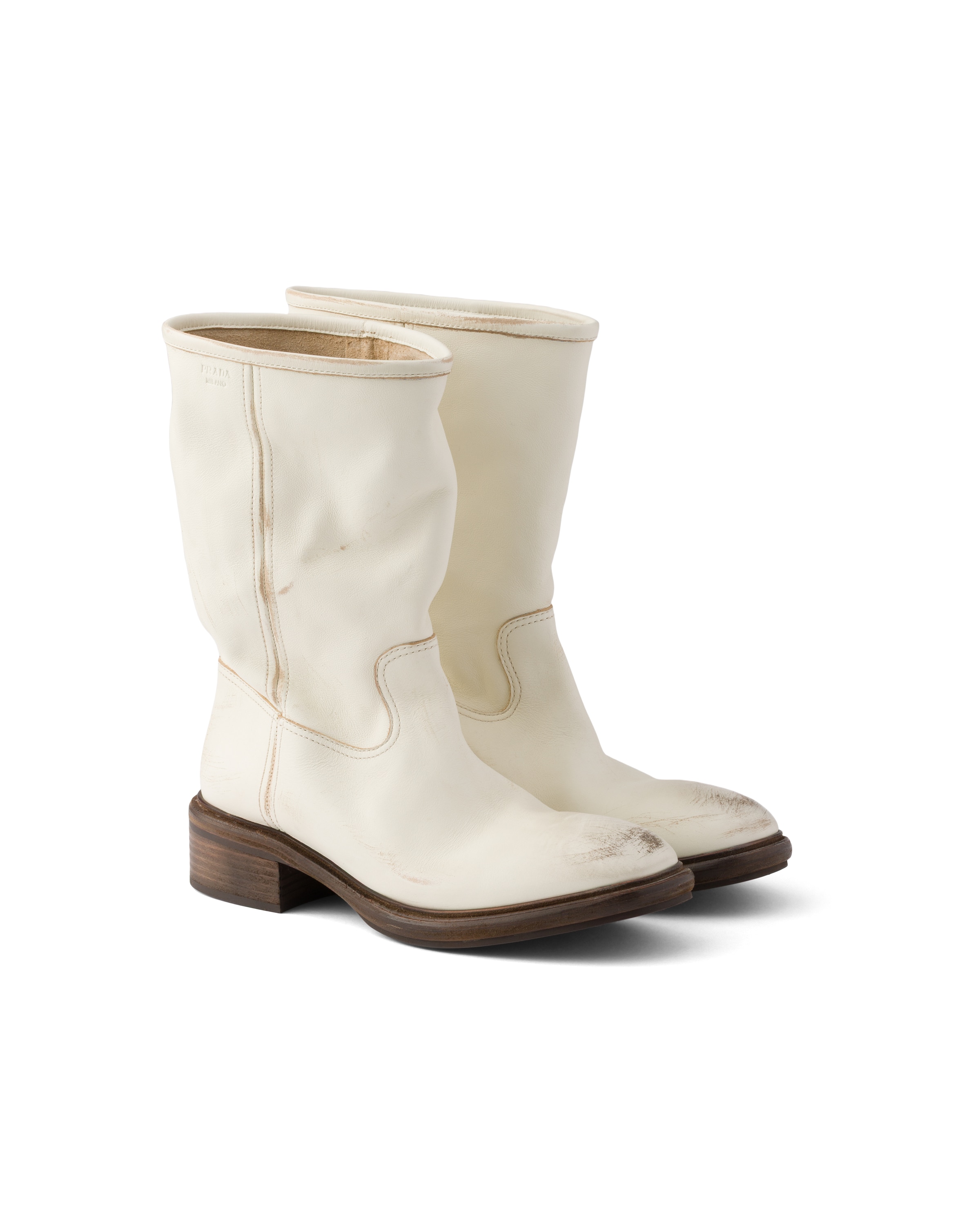 Prada Off White Leather Boots In White
