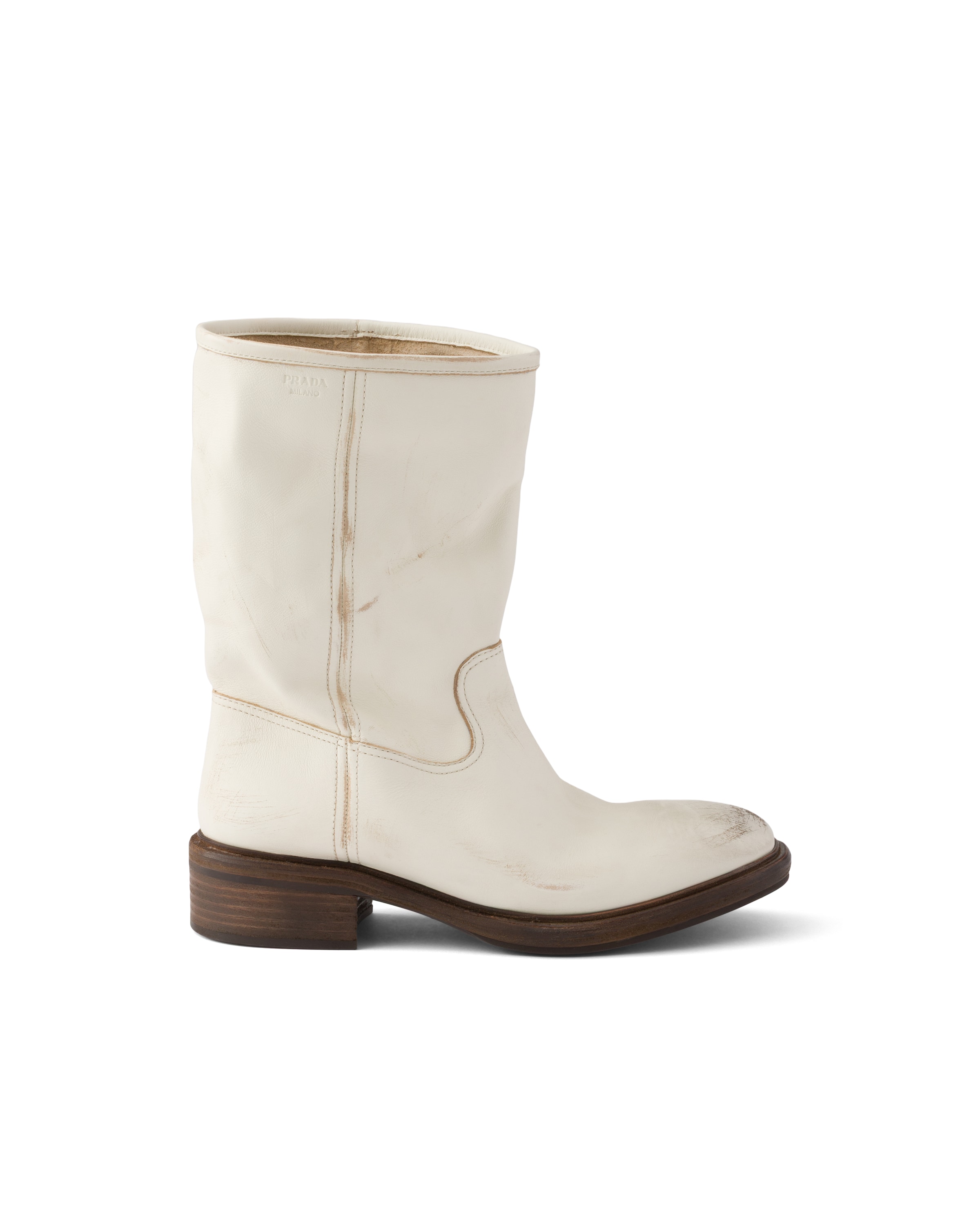 Prada Off White Leather Boots In White