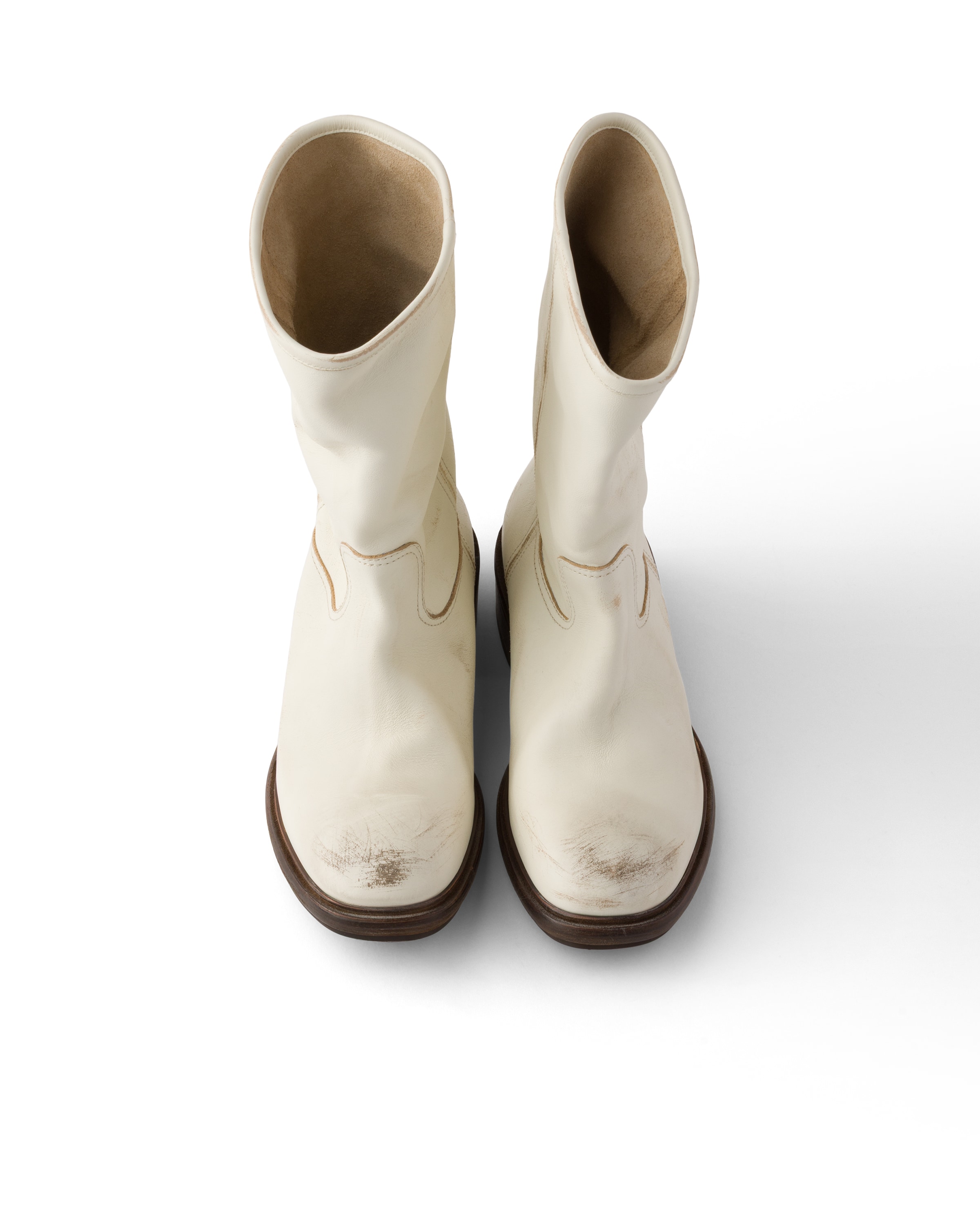 Prada Off White Leather Boots In White