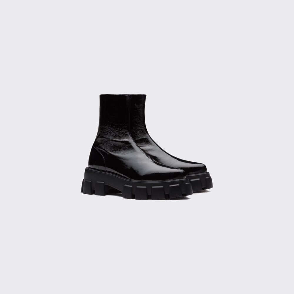 monolith patent leather booties prada